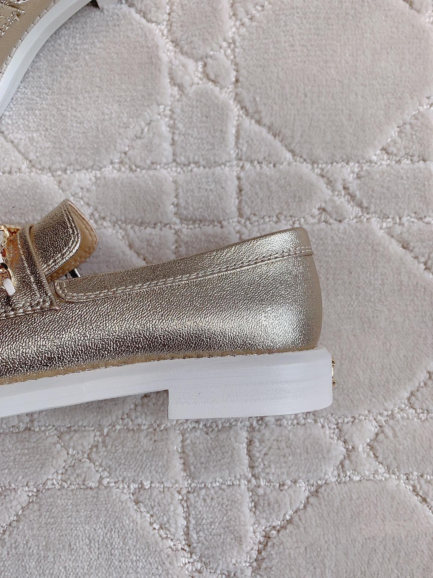 Chanel 2026 Embellished Strap Loafers Gold Metallic Cowhide 977365