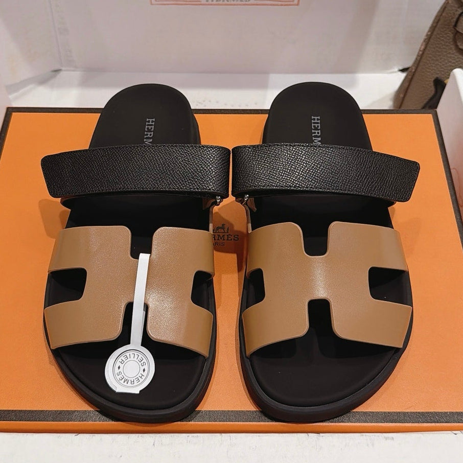 Hermes 2026 Chypre Sandal Brown Black Calfskin And Epsom Calfskin 960077