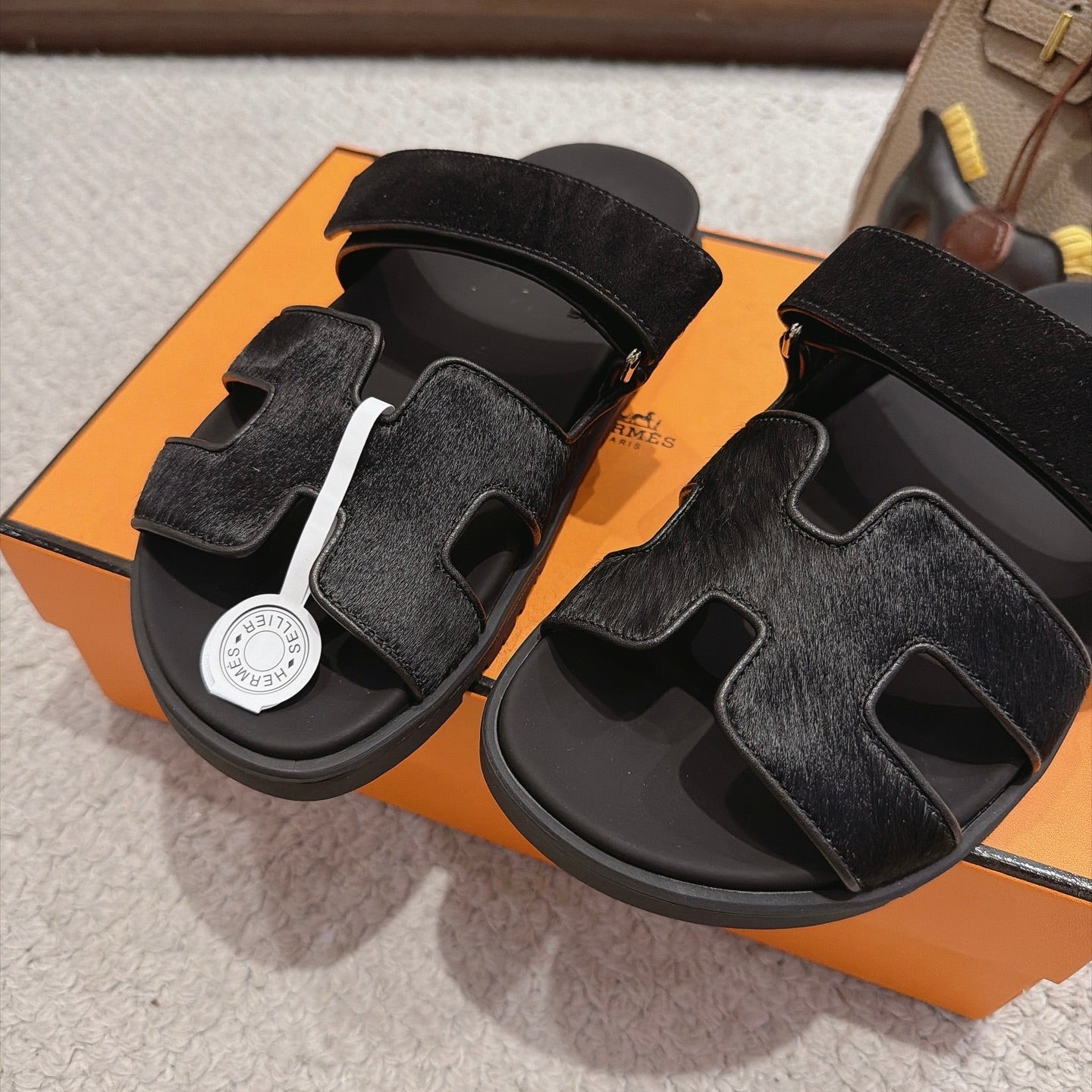 Hermes 2026 Chypre Sandal Black Moire Calfskin And Suede Goatskin 960078