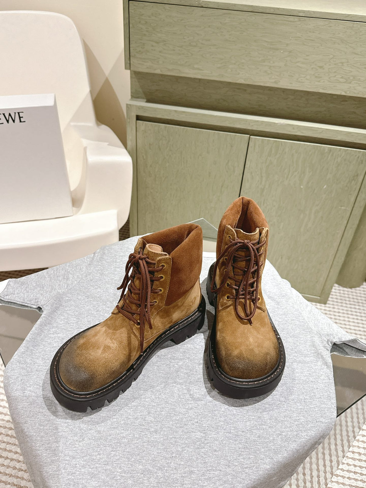 Loewe 2026 Sierra Ankle Boots Brown Tobacco Suede 654242