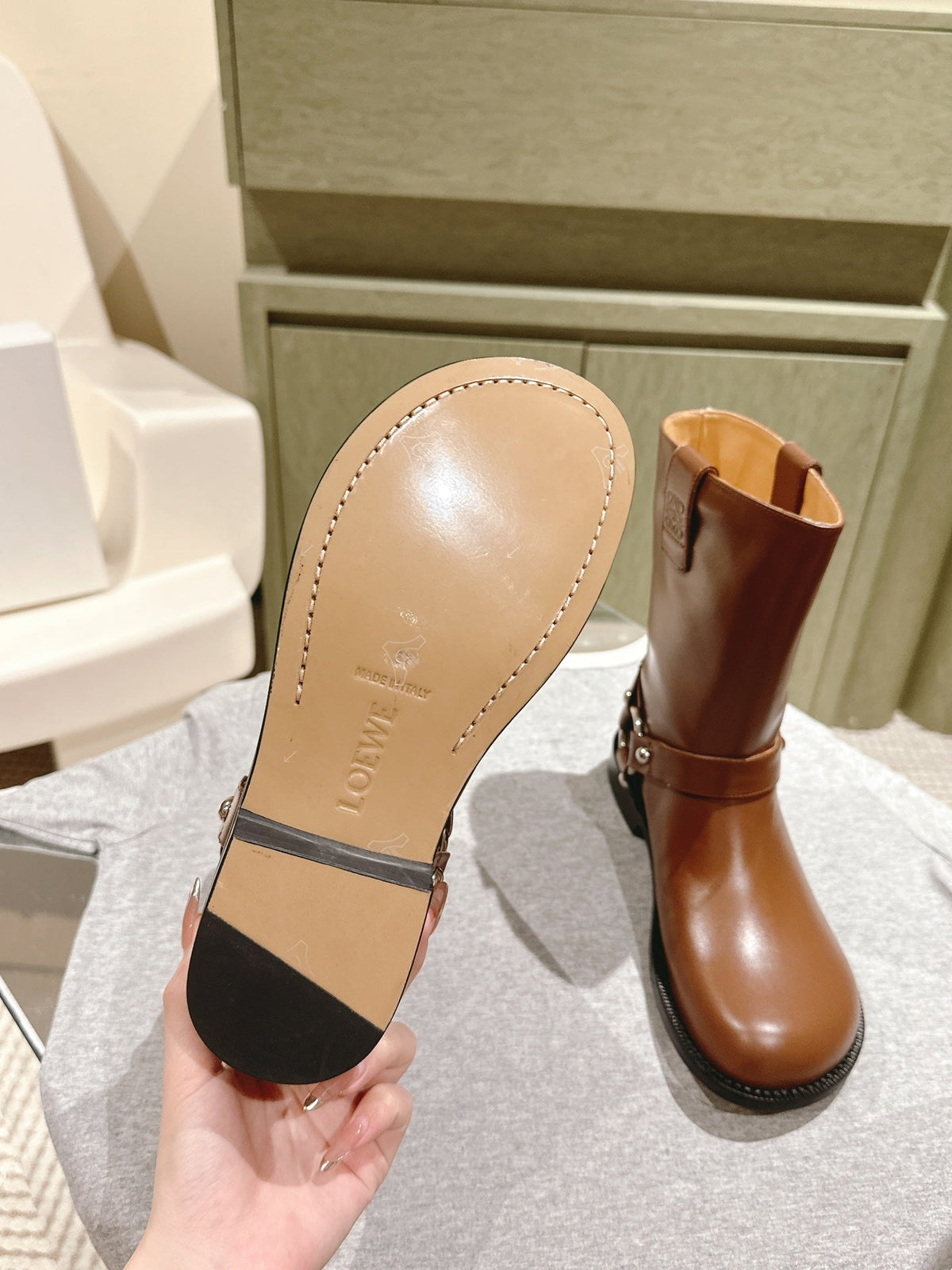 Loewe 2026 Campo Biker Boots Patent Leather 654244