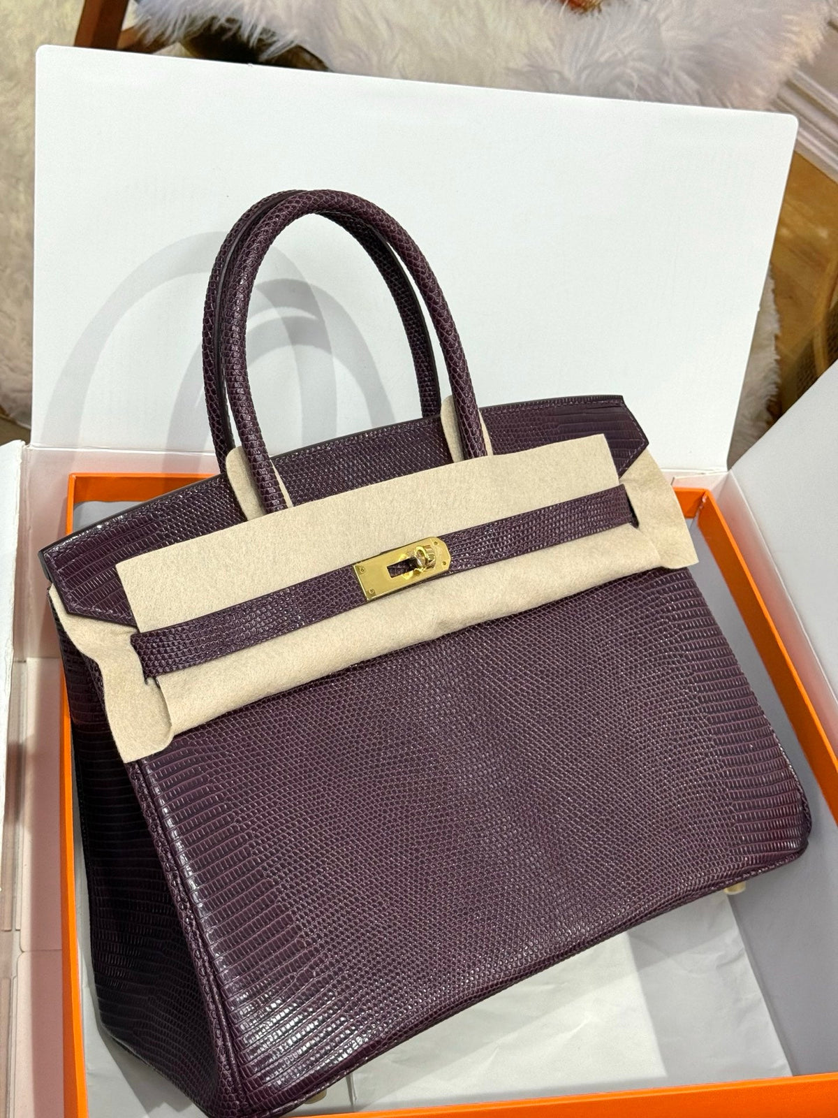 High-end Hermes 2026 Birkin Bag 30cm Deep Plum Lizard Skin