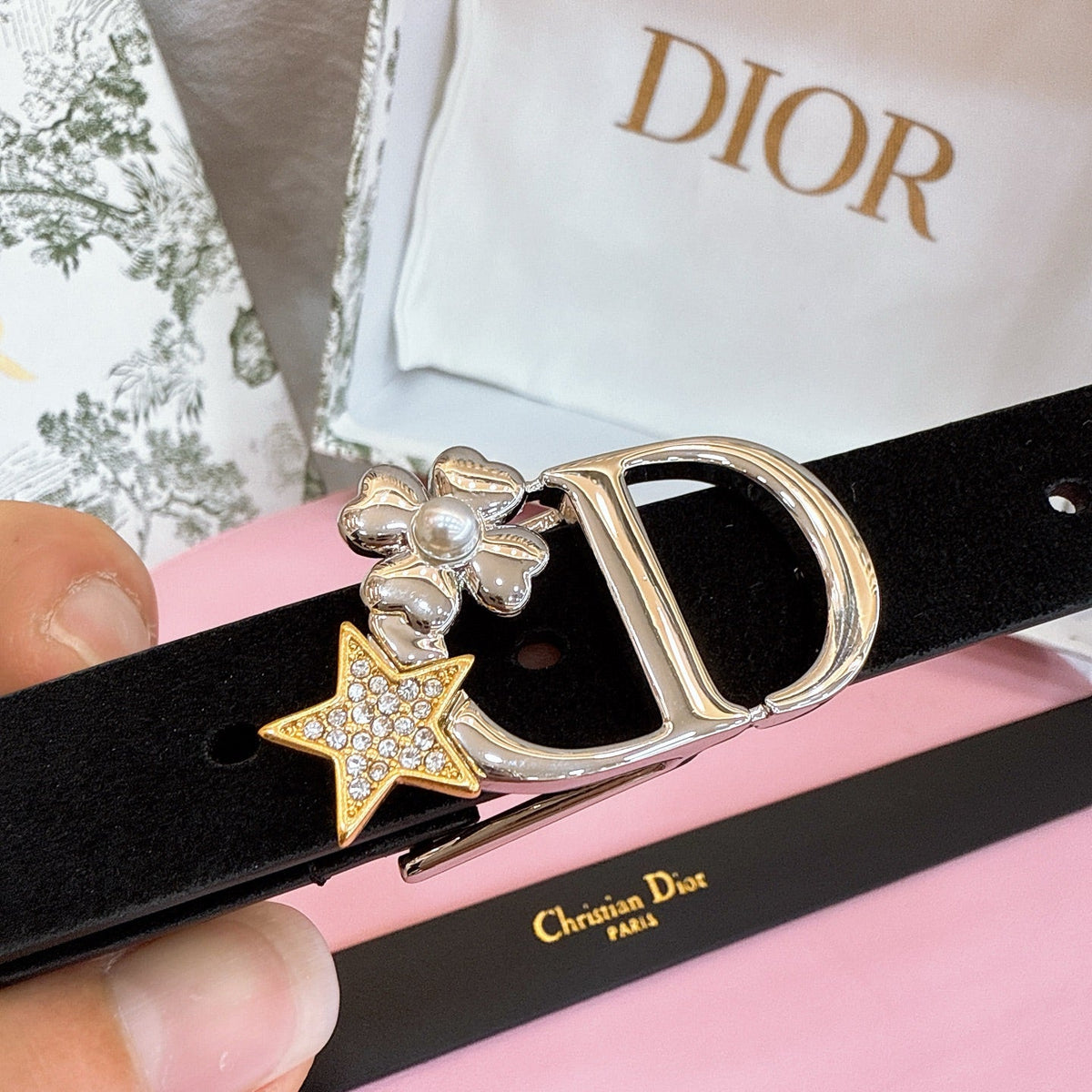 Dior 2026 Lucky Montaigne Star Belt 20mm Suede Calfskin 193836
