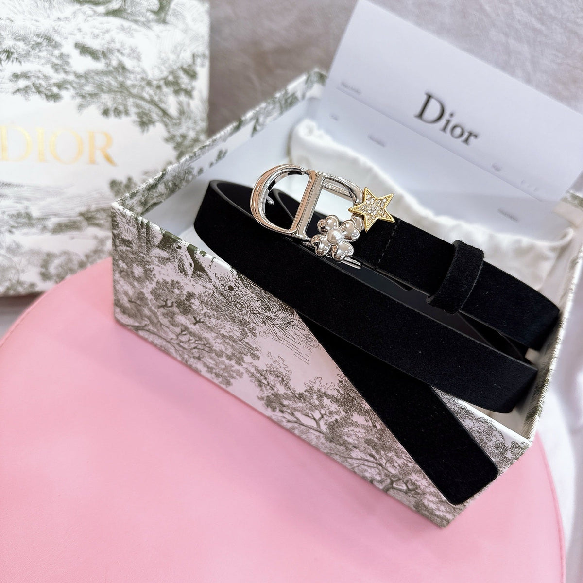 Dior 2026 Lucky Montaigne Star Belt 20mm Suede Calfskin 193836
