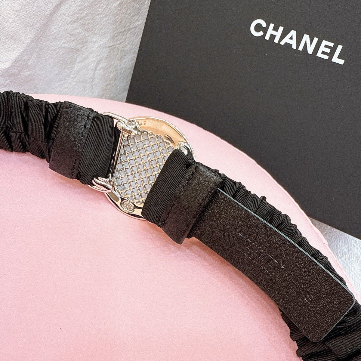 CC Elastic Waist Belt 3.0CM Black Canvas Gold Buckle 196837