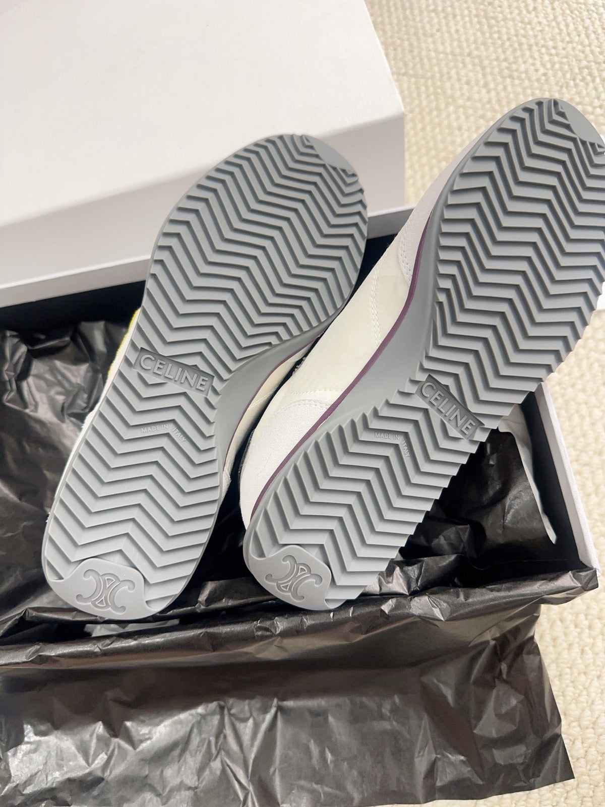Celine 2026 Racer Sneakers Gray White Suede Fabric 103346