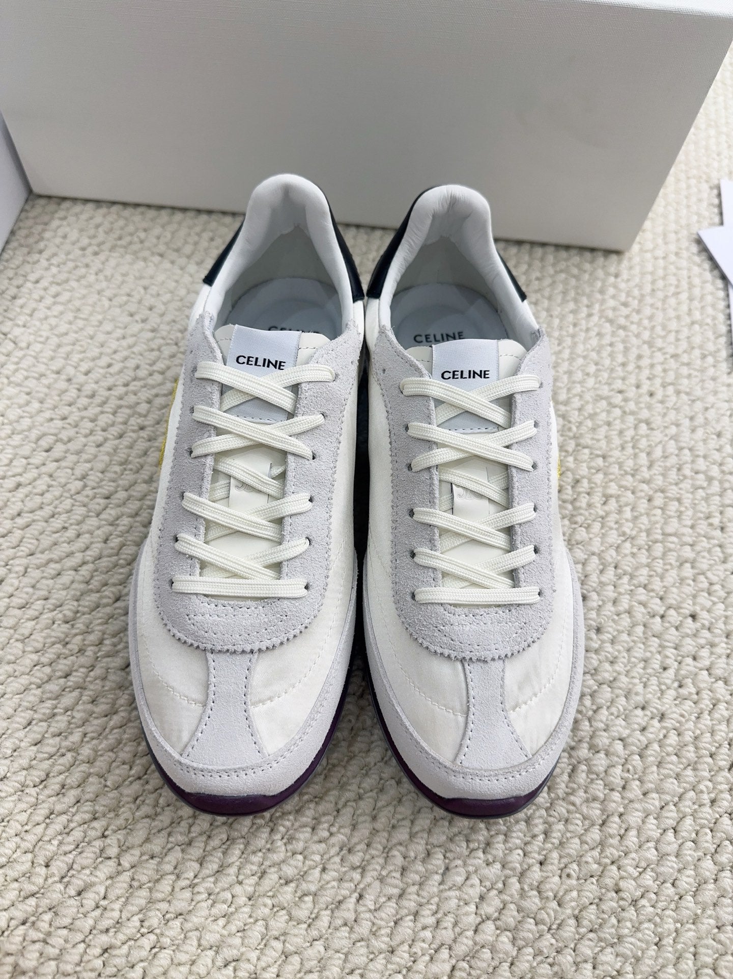 Celine 2026 Racer Sneakers Gray White Suede Fabric 103346