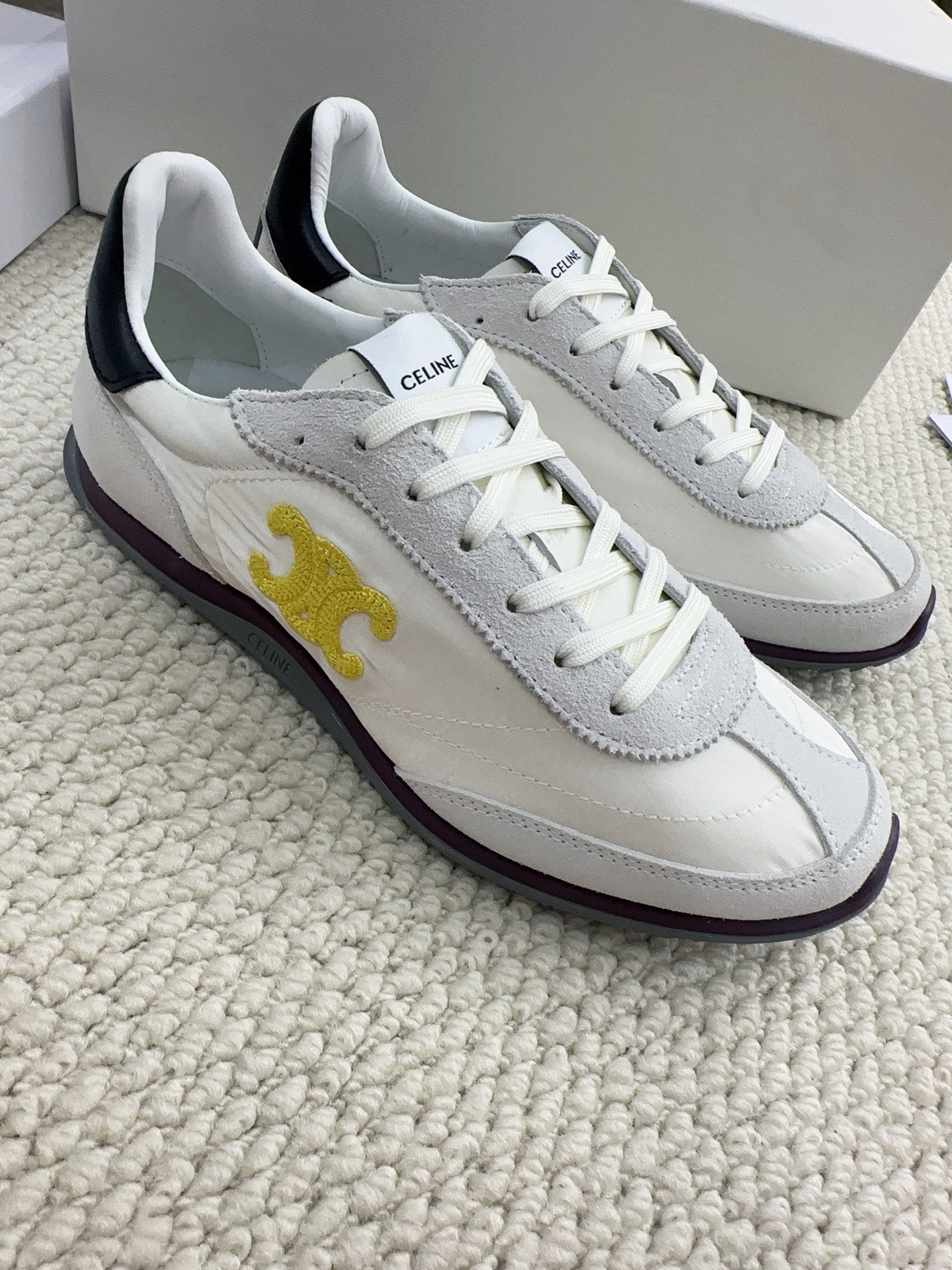 Celine 2026 Racer Sneakers Gray White Suede Fabric 103346