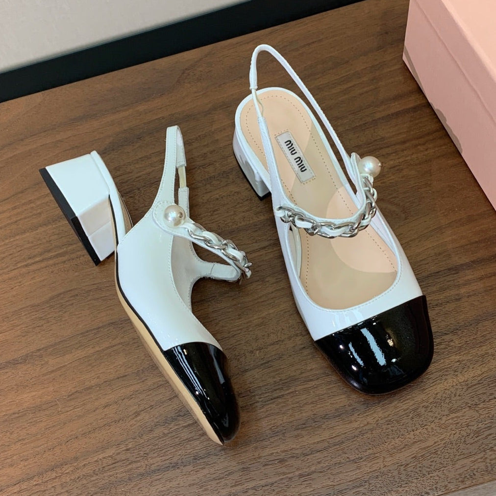 Miumiu 2026 Slingback 45mm White Black Patent Leather 945705