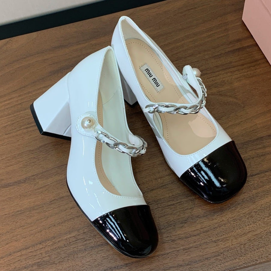 Miumiu 2026 Pumps Black White Patent Leather 945708