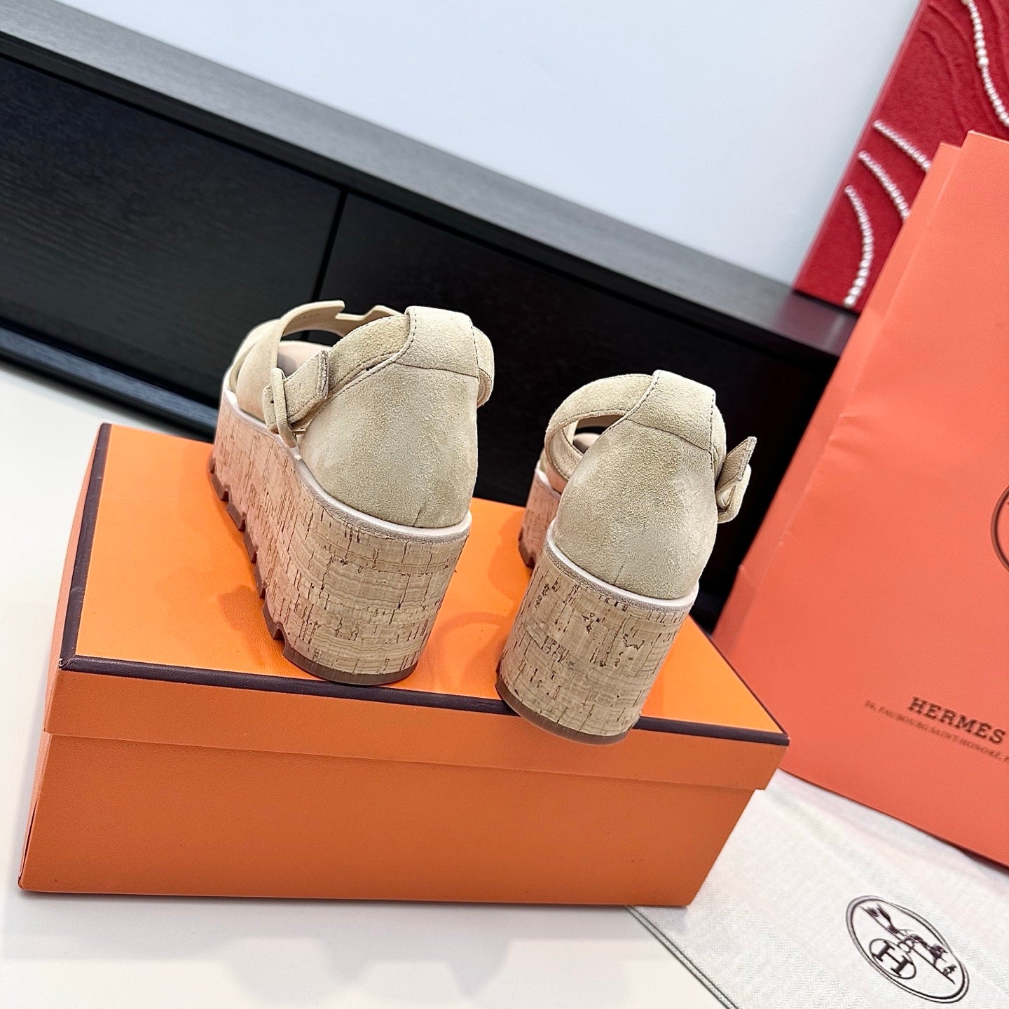 HM 26ss Platform Wedge Sandals 70 Light Beige Suede 622759