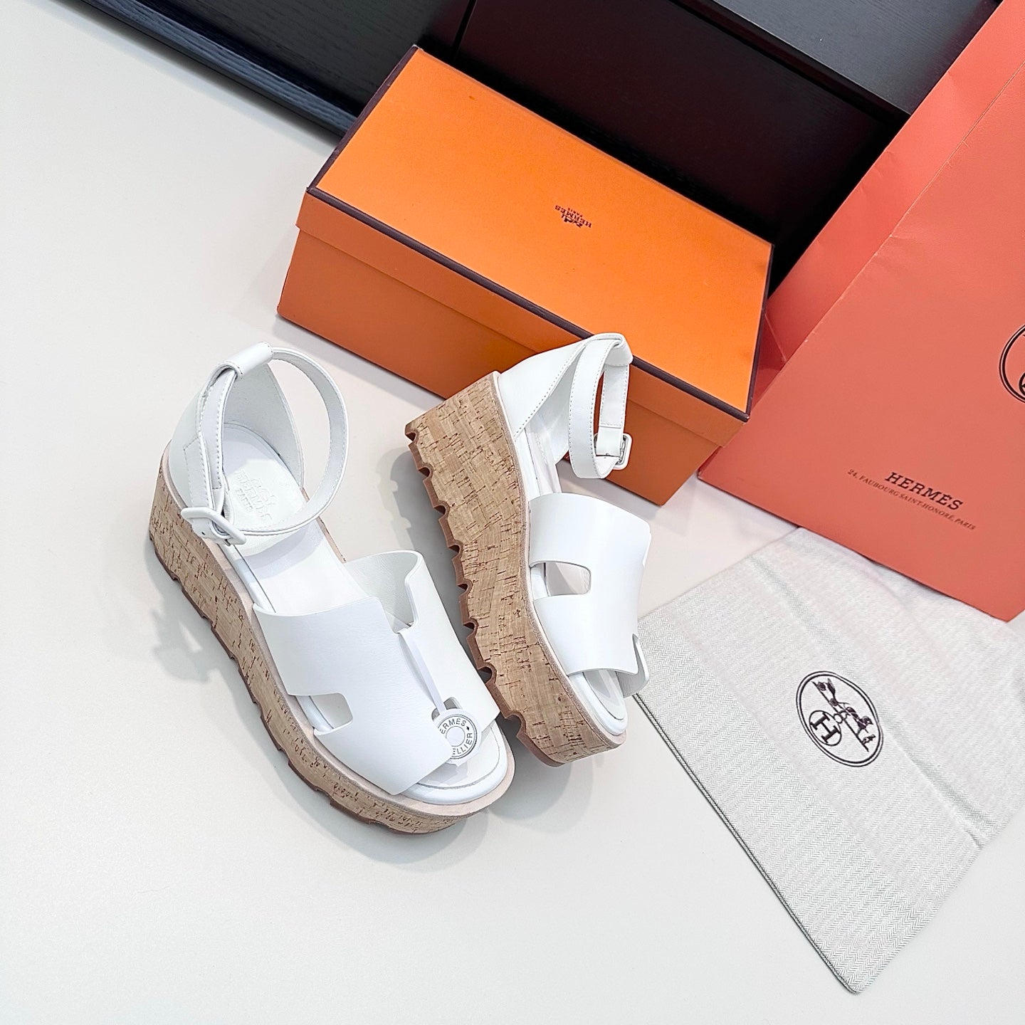 HM 26ss Platform Wedge Sandals 70 White Cowhide 622762