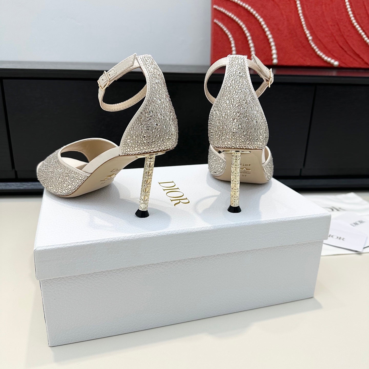 Dior 2026 Crystal Strass Heeled Sandals 80mm Leather 992771