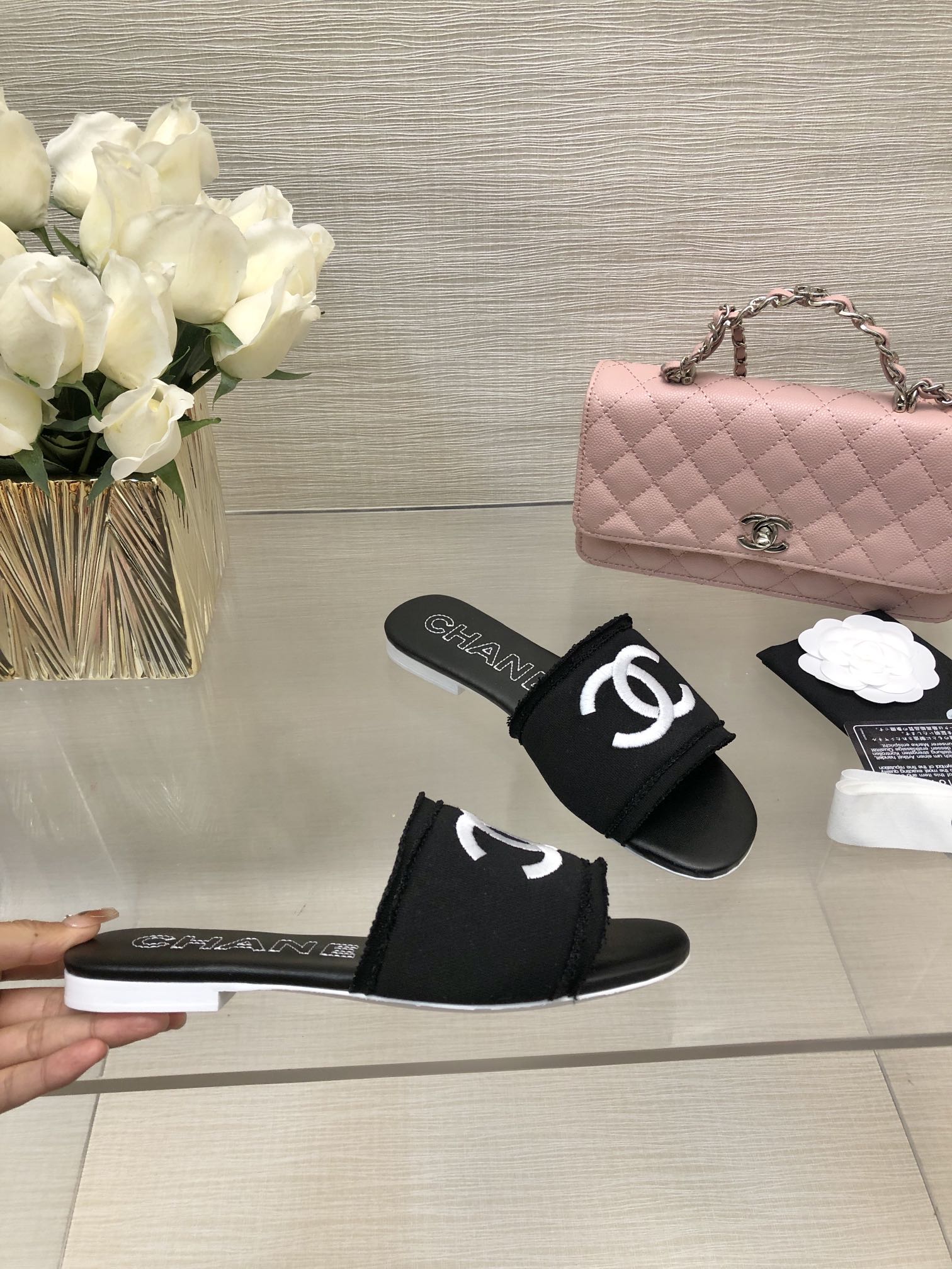 CC 25C Slippers Black Fabric Material 212964