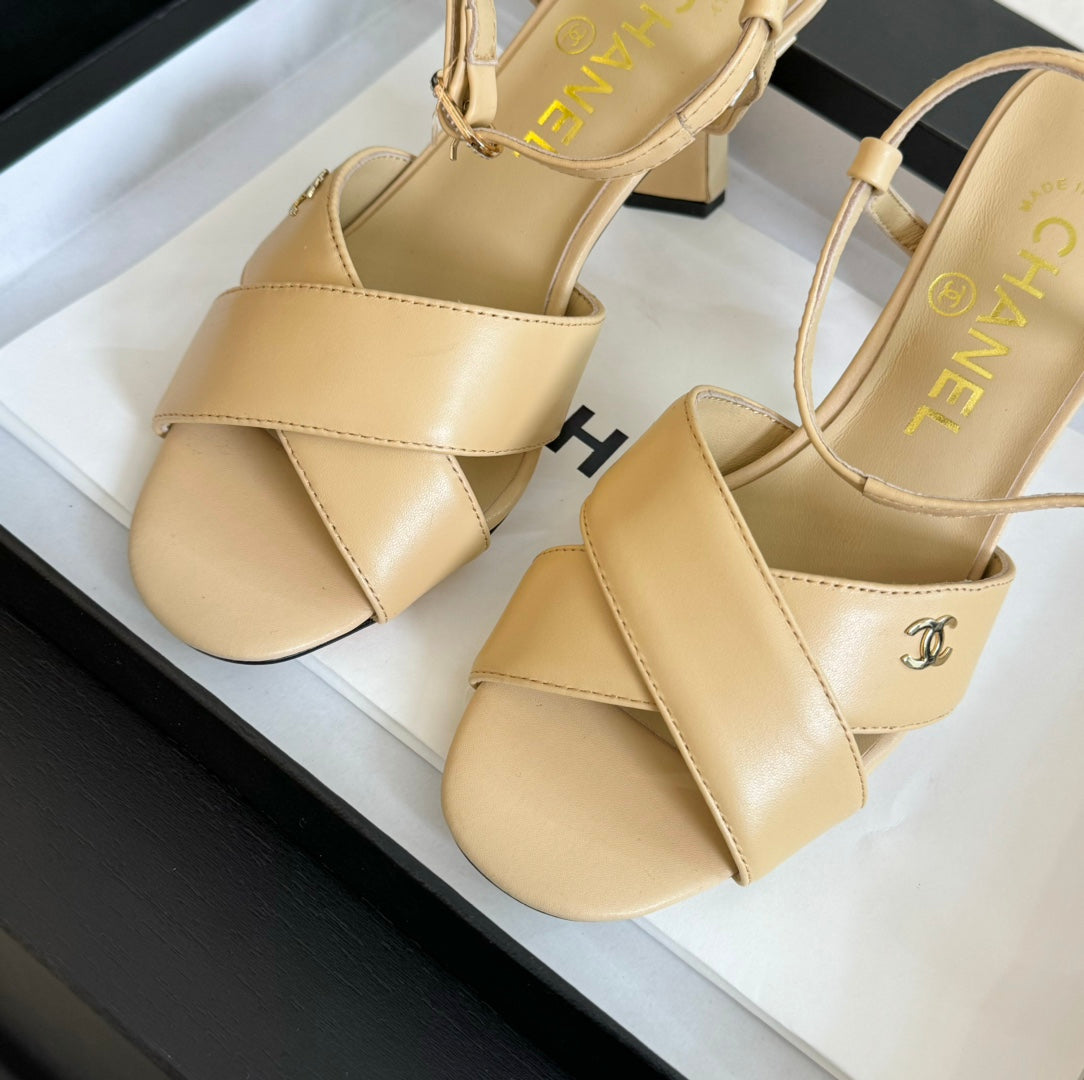 High Sandals Lambskin Yellow Cream