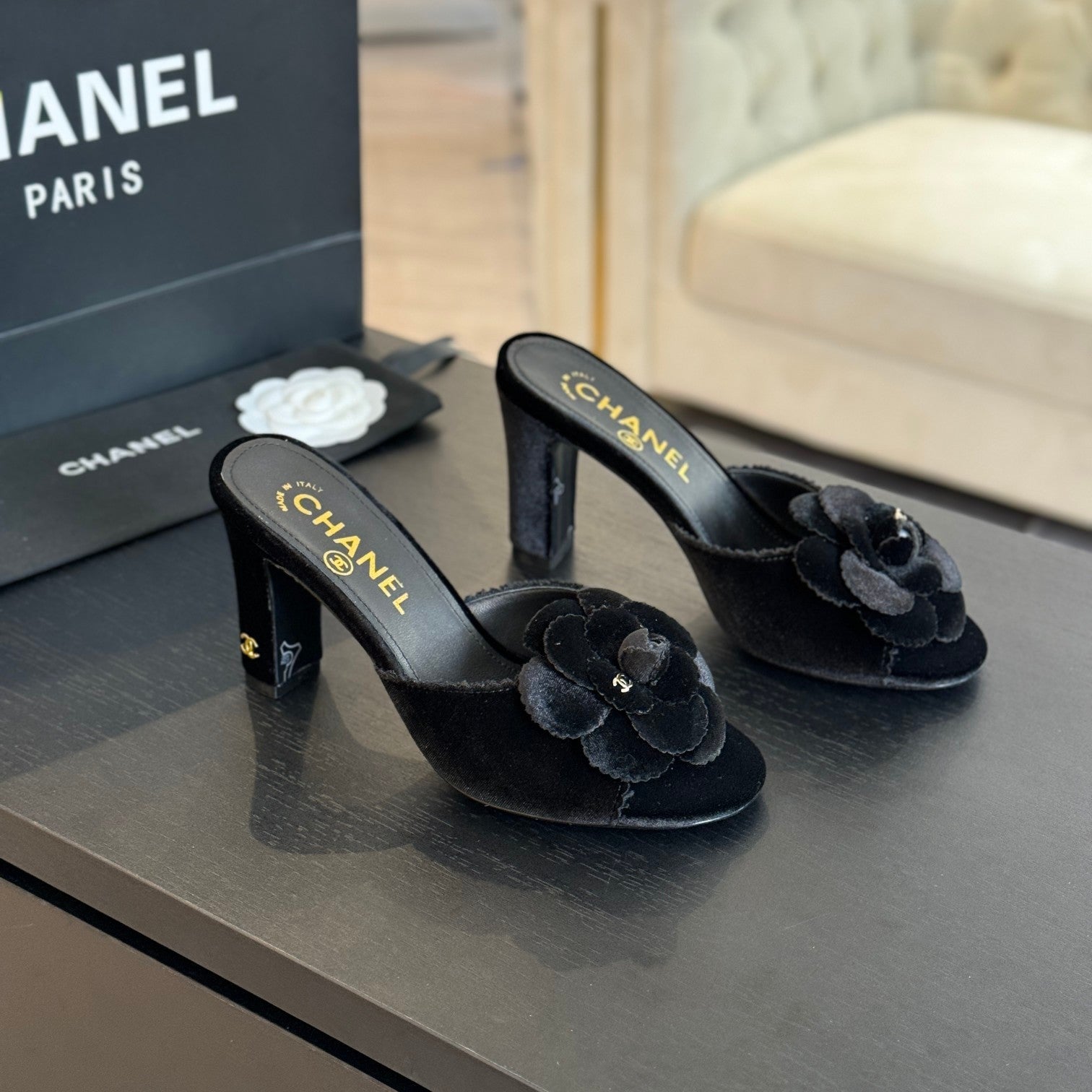 CC Mules 80mm Black Velvet