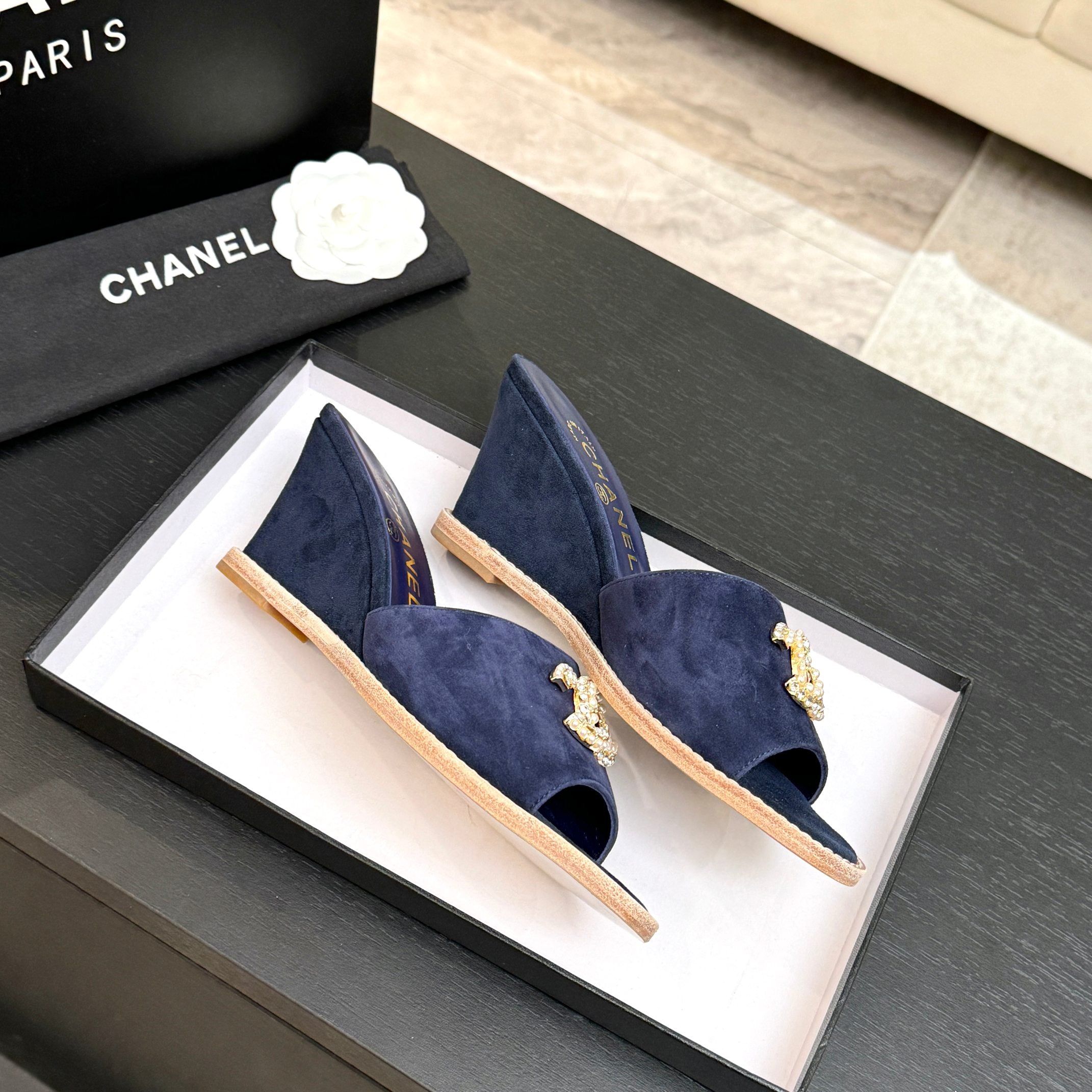 CC 2026 Wedge Sandals 65 Dark Blue Suede 667769