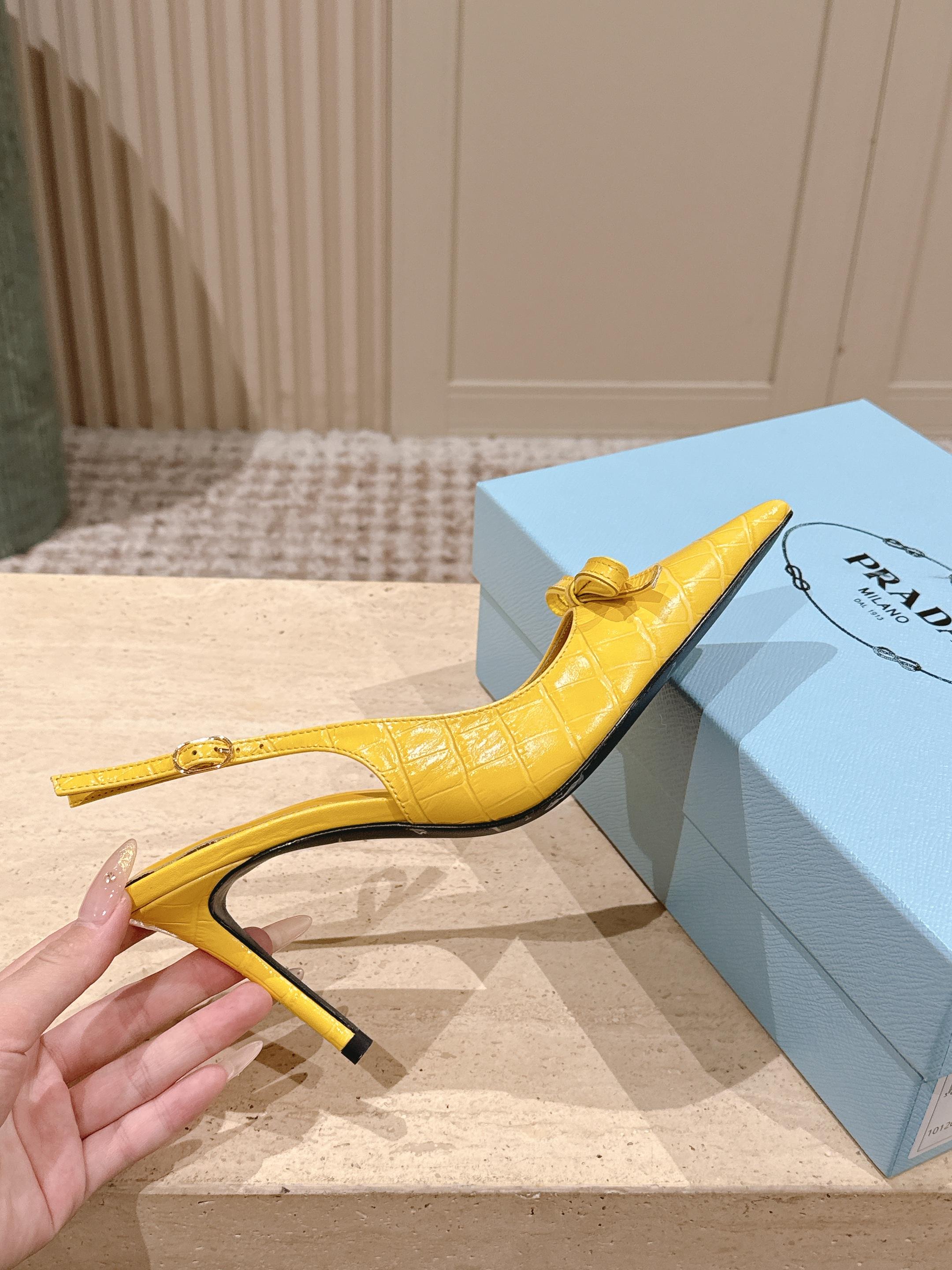 PRA 26S Slingback 85 Yellow Crocodile Embossed Leather 630738