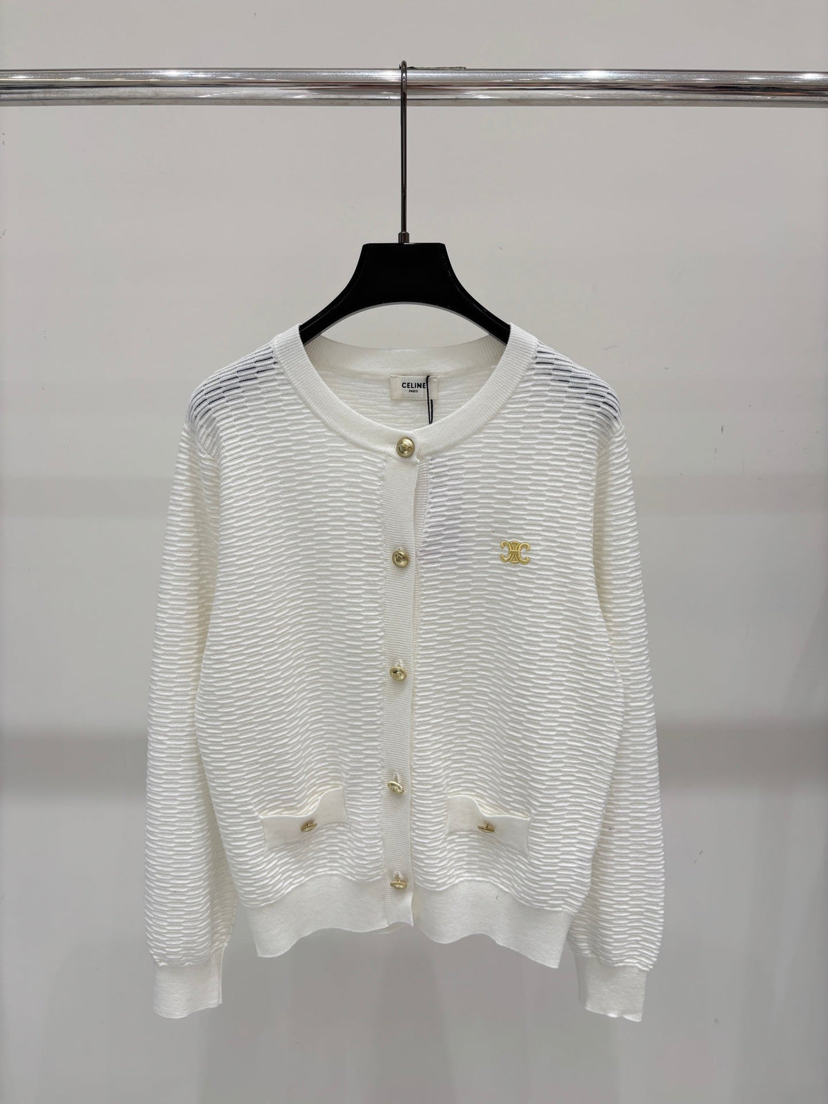Celine 2026 Hollow-out Knit Cardigan With Metal Buttons 431811