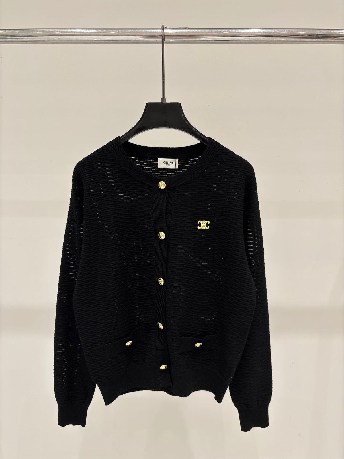Celine 2026 Hollow-out Knit Cardigan With Metal Buttons 431811