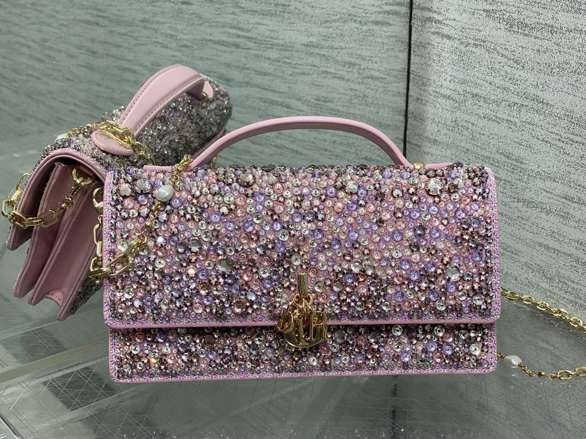 Dior 2026 Embellished With Sparkling Crystals Pink Leather