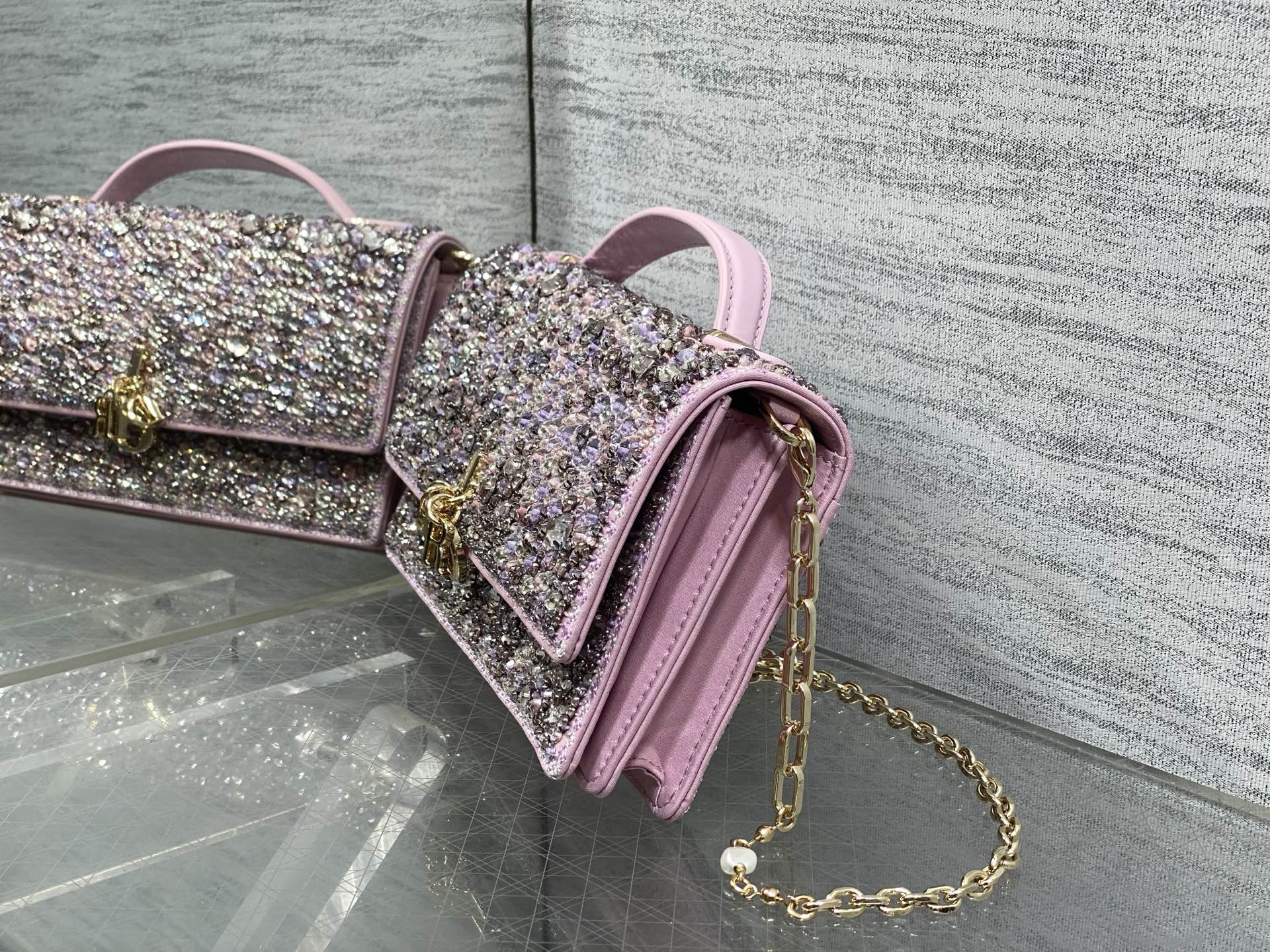 Dior 2026 Embellished With Sparkling Crystals Pink Leather