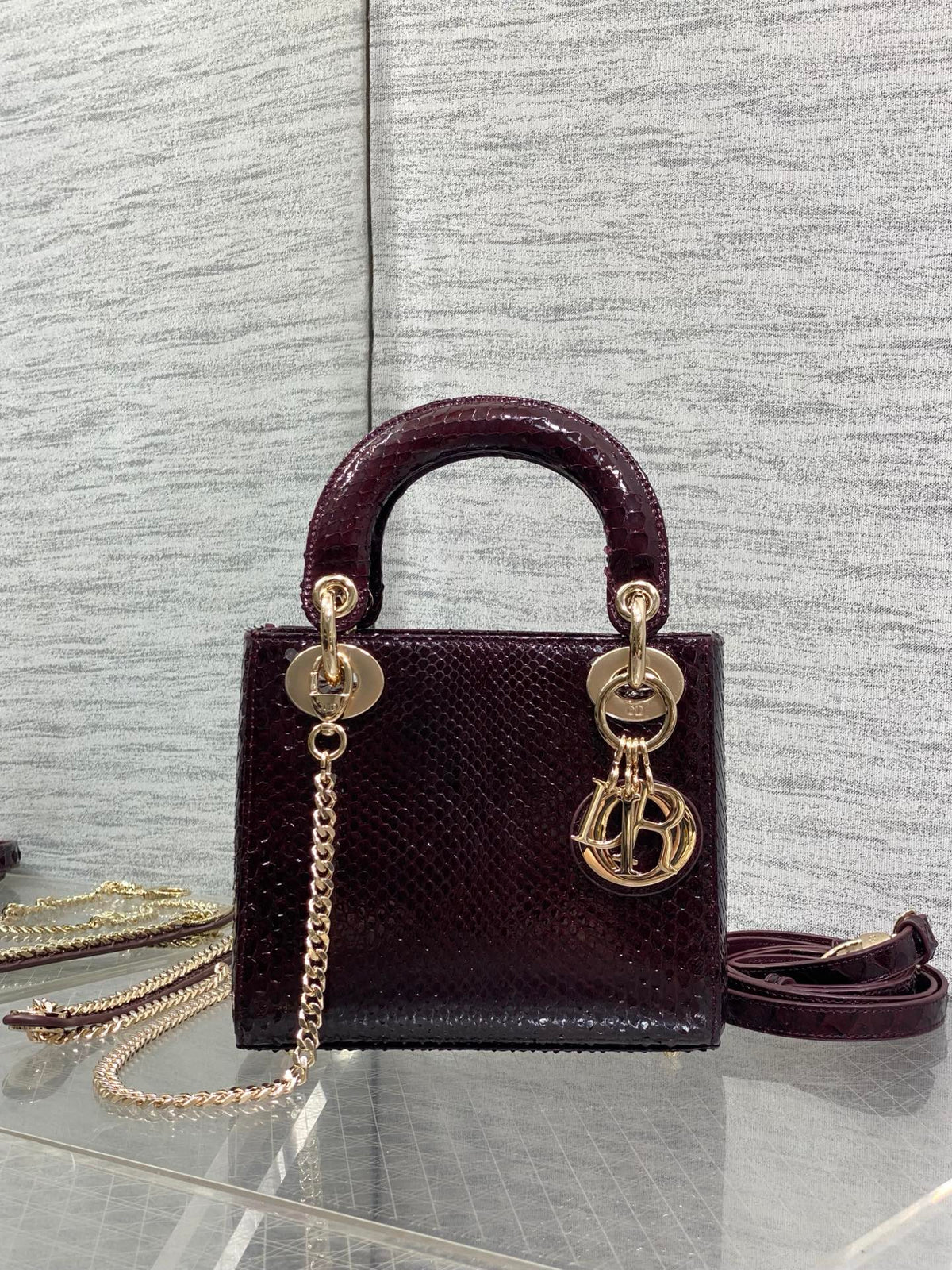 Dior 2026 Snakeskin Print Lady Dior Bag 17cm Leather 408666