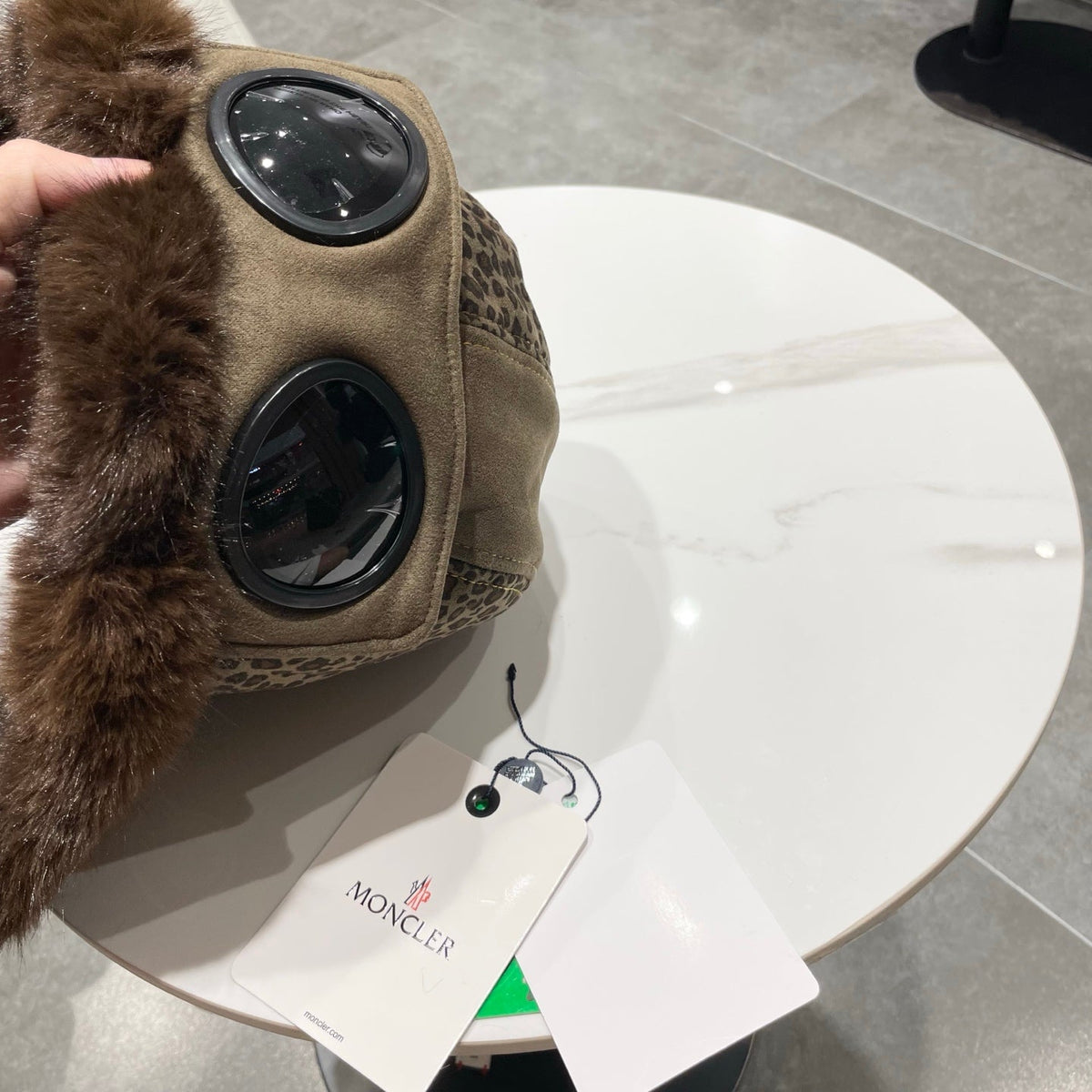 Moncler Suede Fur Leopard-Print Bomber Hat 497705