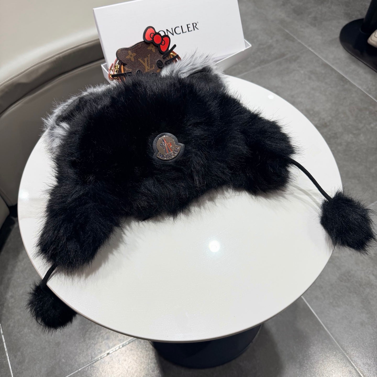 Moncler Cute Bear Ear Faux Fur Plush Hat 435201