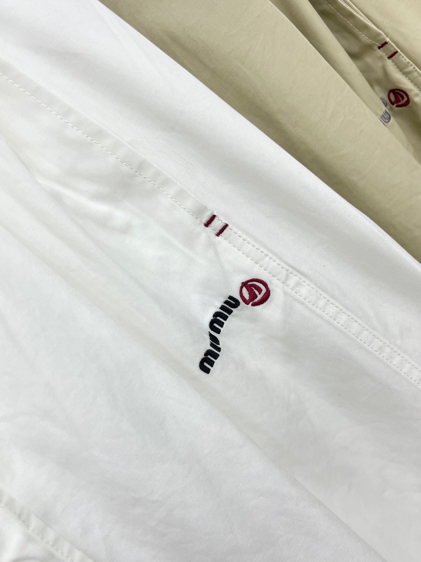 Miumiu 2026 Drawstring Pant White and Beige Nylon Fabric