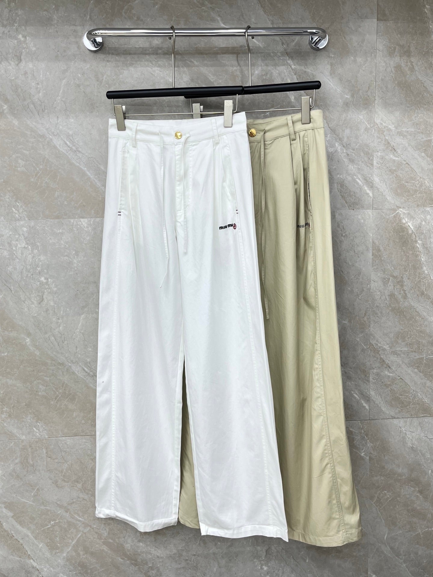 Miumiu 2026 Drawstring Pant White and Beige Nylon Fabric