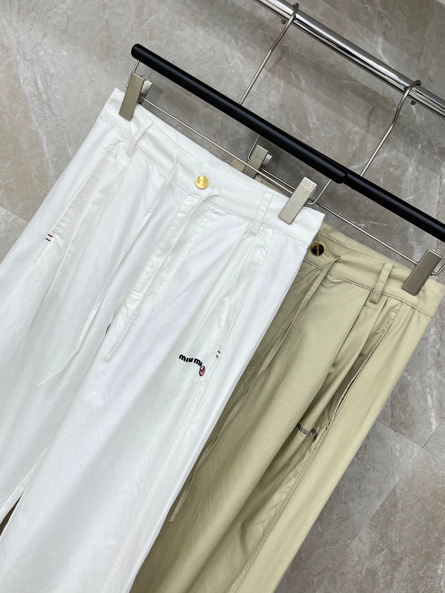 Miumiu 2026 Drawstring Pant White and Beige Nylon Fabric