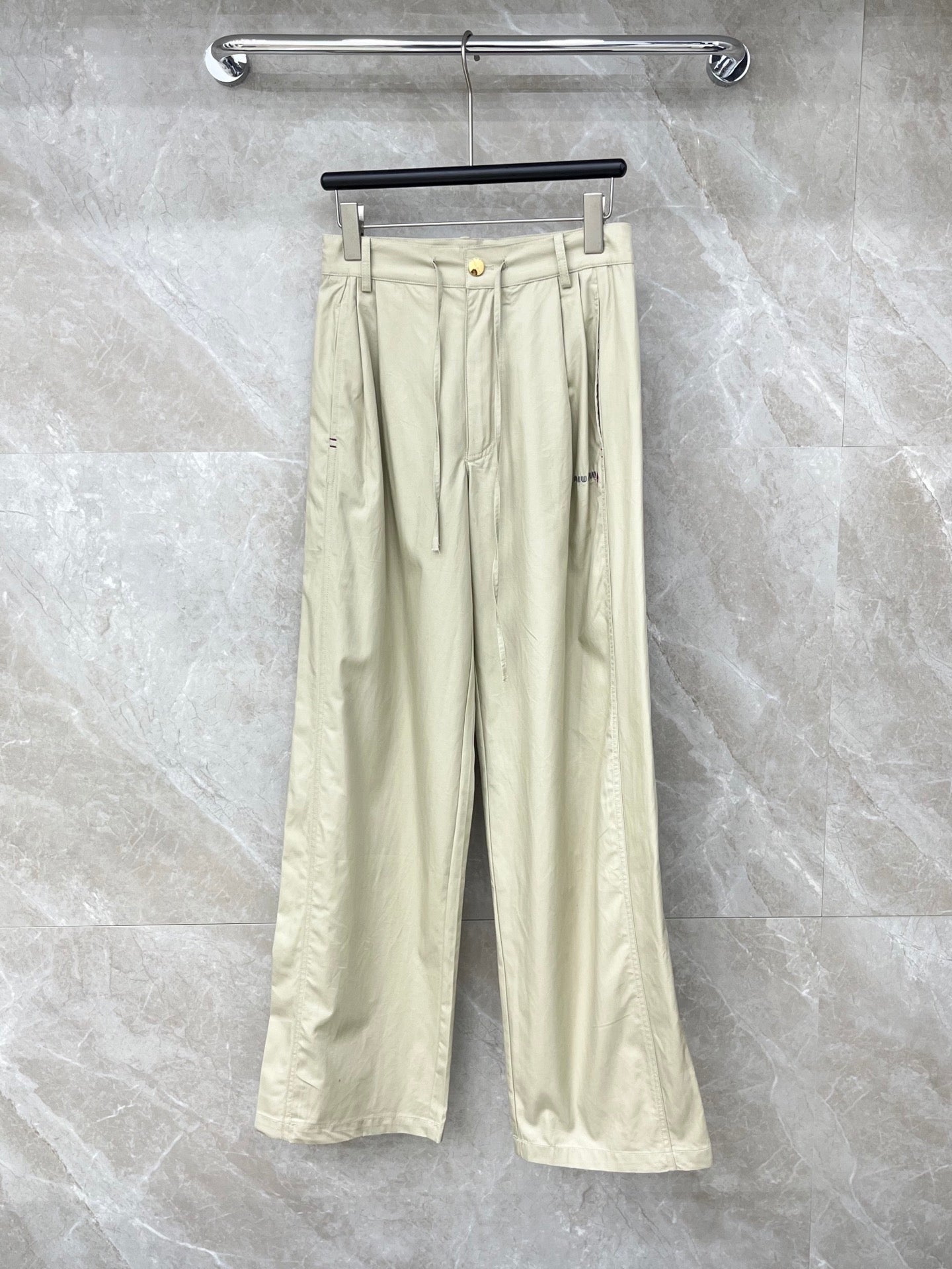 Miumiu 2026 Drawstring Pant White and Beige Nylon Fabric