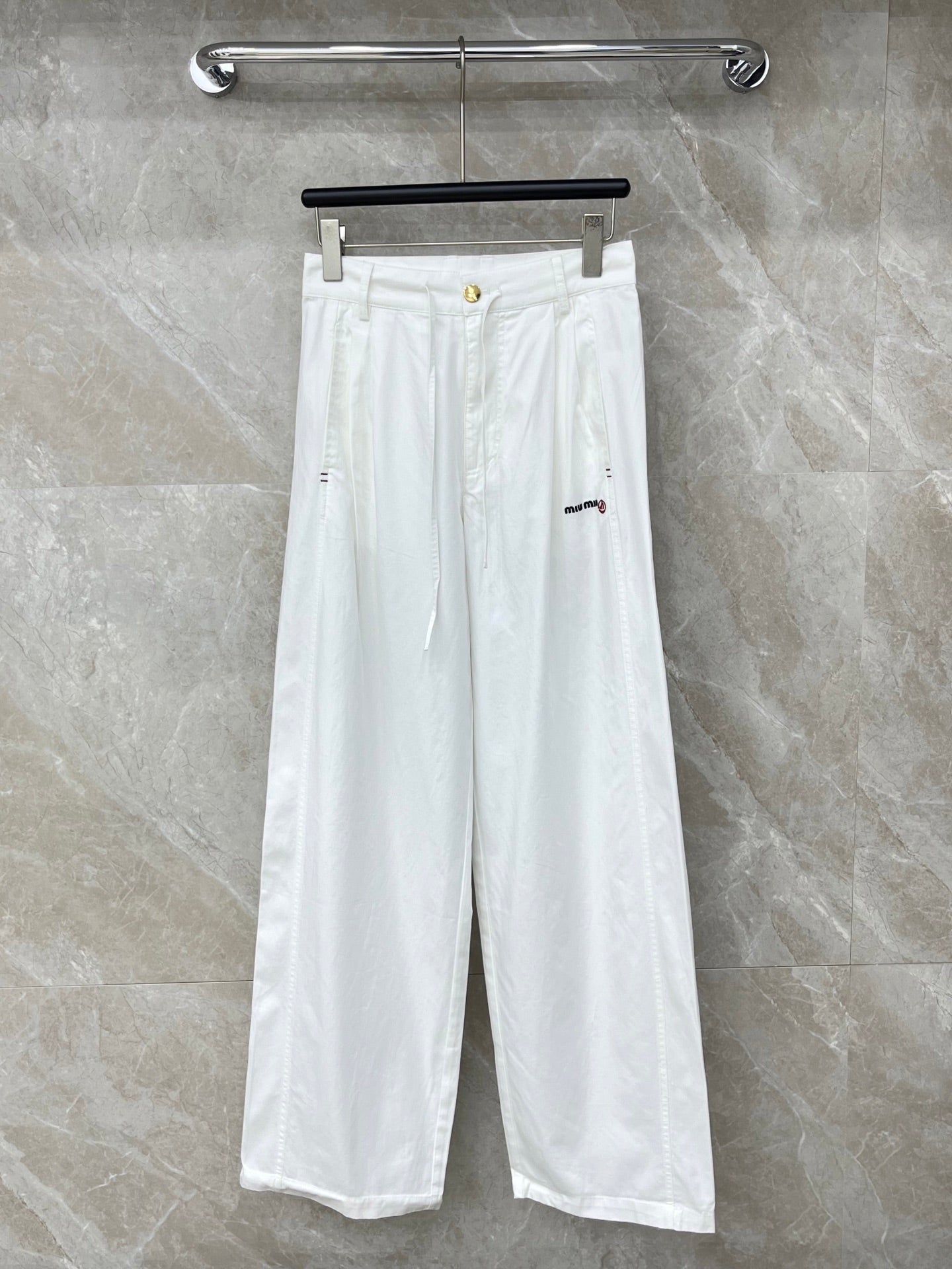 Miumiu 2026 Drawstring Pant White and Beige Nylon Fabric