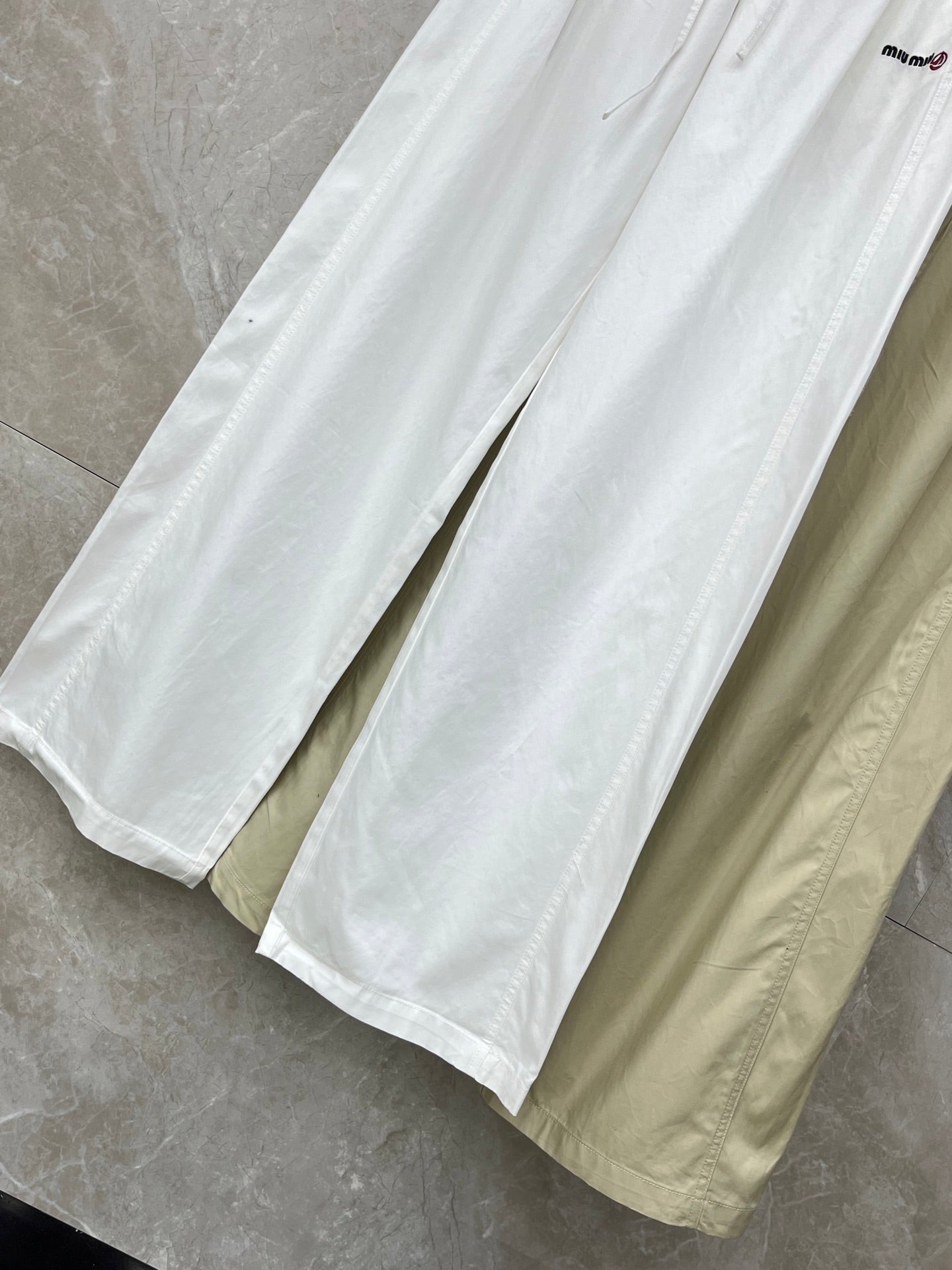 Miumiu 2026 Drawstring Pant White and Beige Nylon Fabric