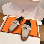 HM 26ss Mule Beige Brown Calfskin Sliver Buckle 638470