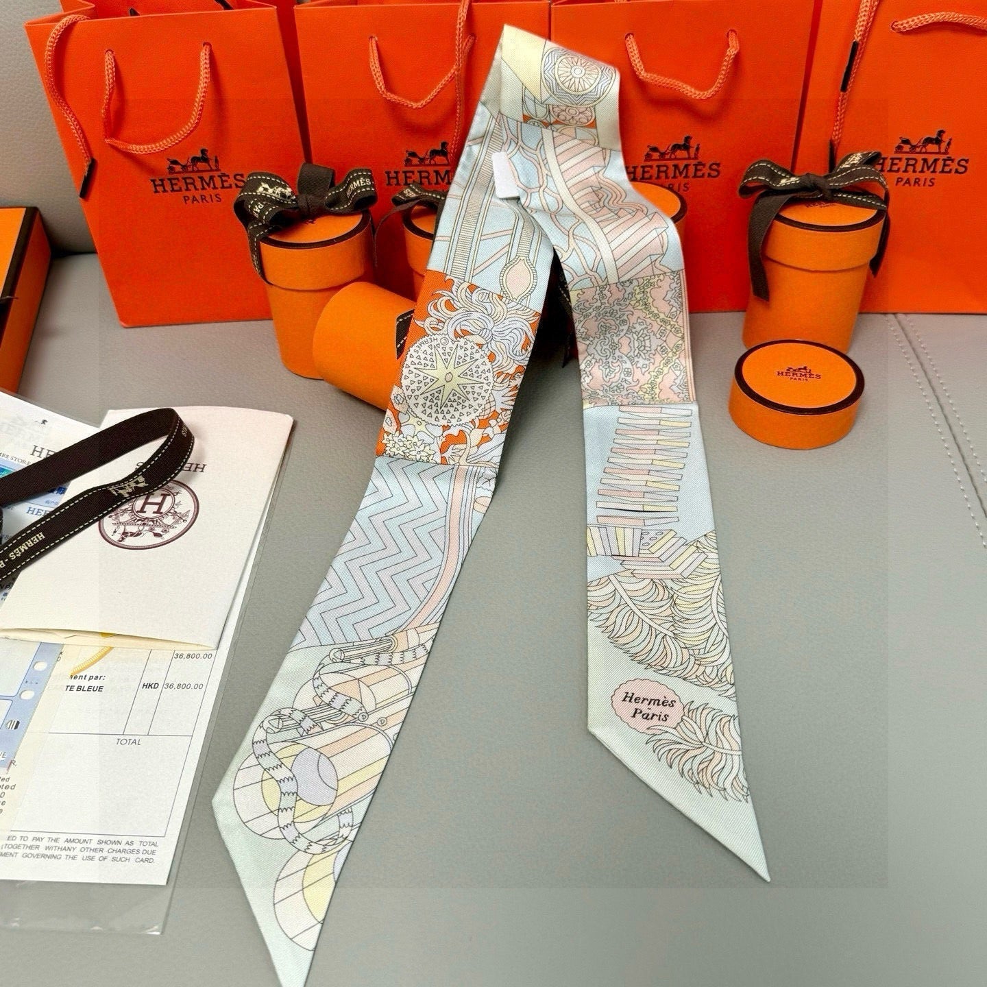 HM Twilly Mini Scarf 86CM Baby Blue Mulberry Silk 969052