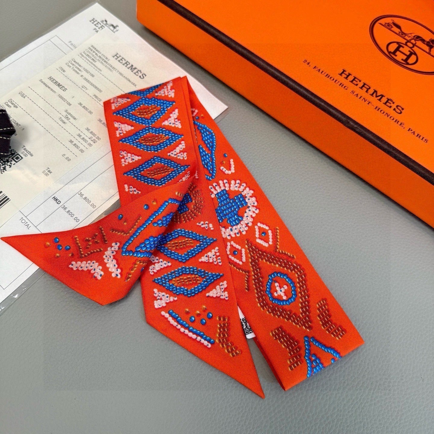 HM Twilly Mini Scarf 86CM Orange Mulberry Silk 969055
