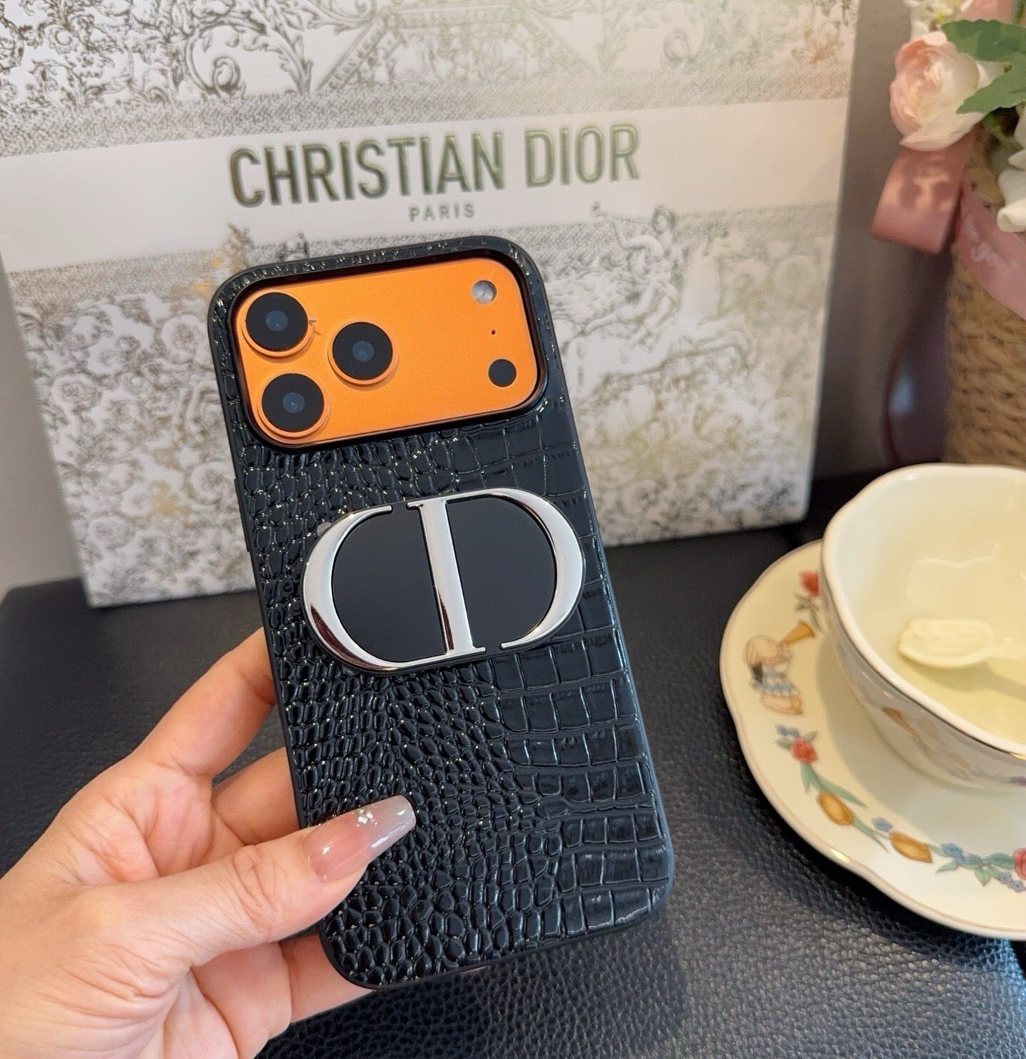 Dior Crocodile Embossed Leather Phone Case 390514