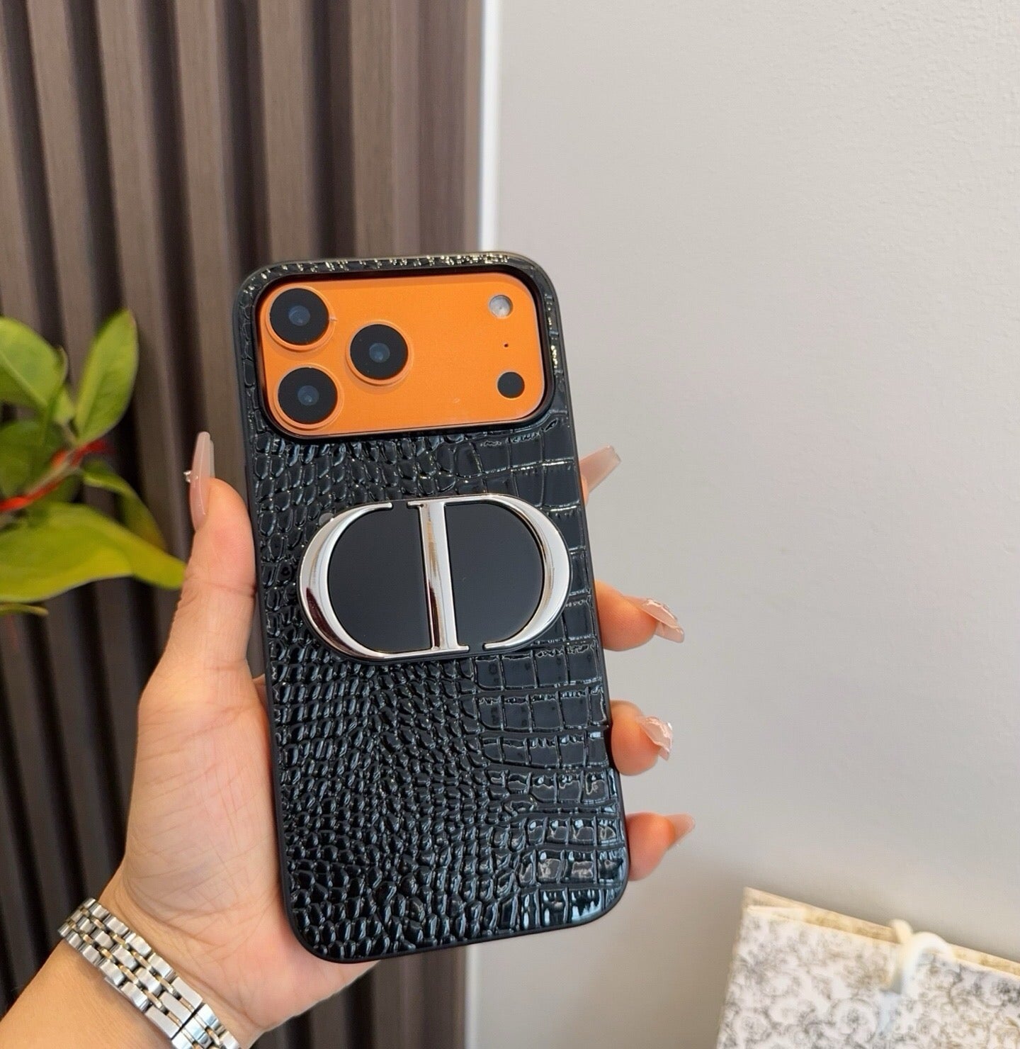 Dior Crocodile Embossed Leather Phone Case 390514