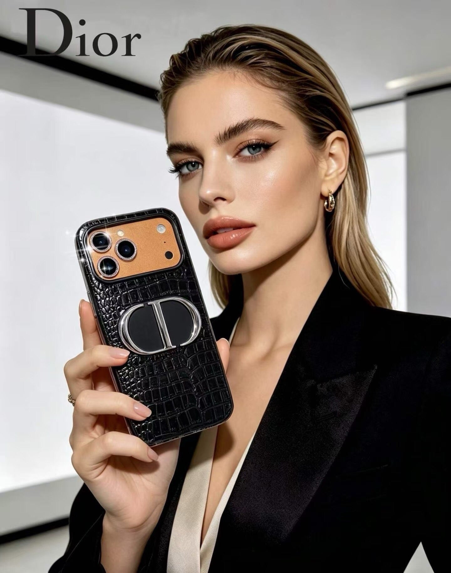 Dior Crocodile Embossed Leather Phone Case 390514