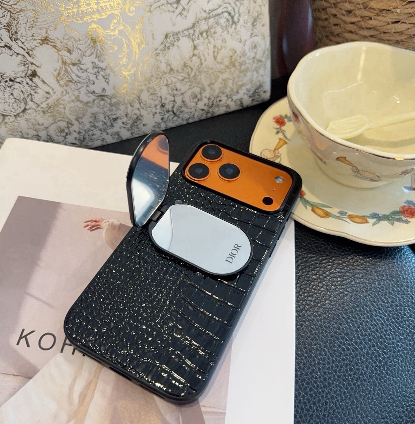 Dior Crocodile Embossed Leather Phone Case 390514