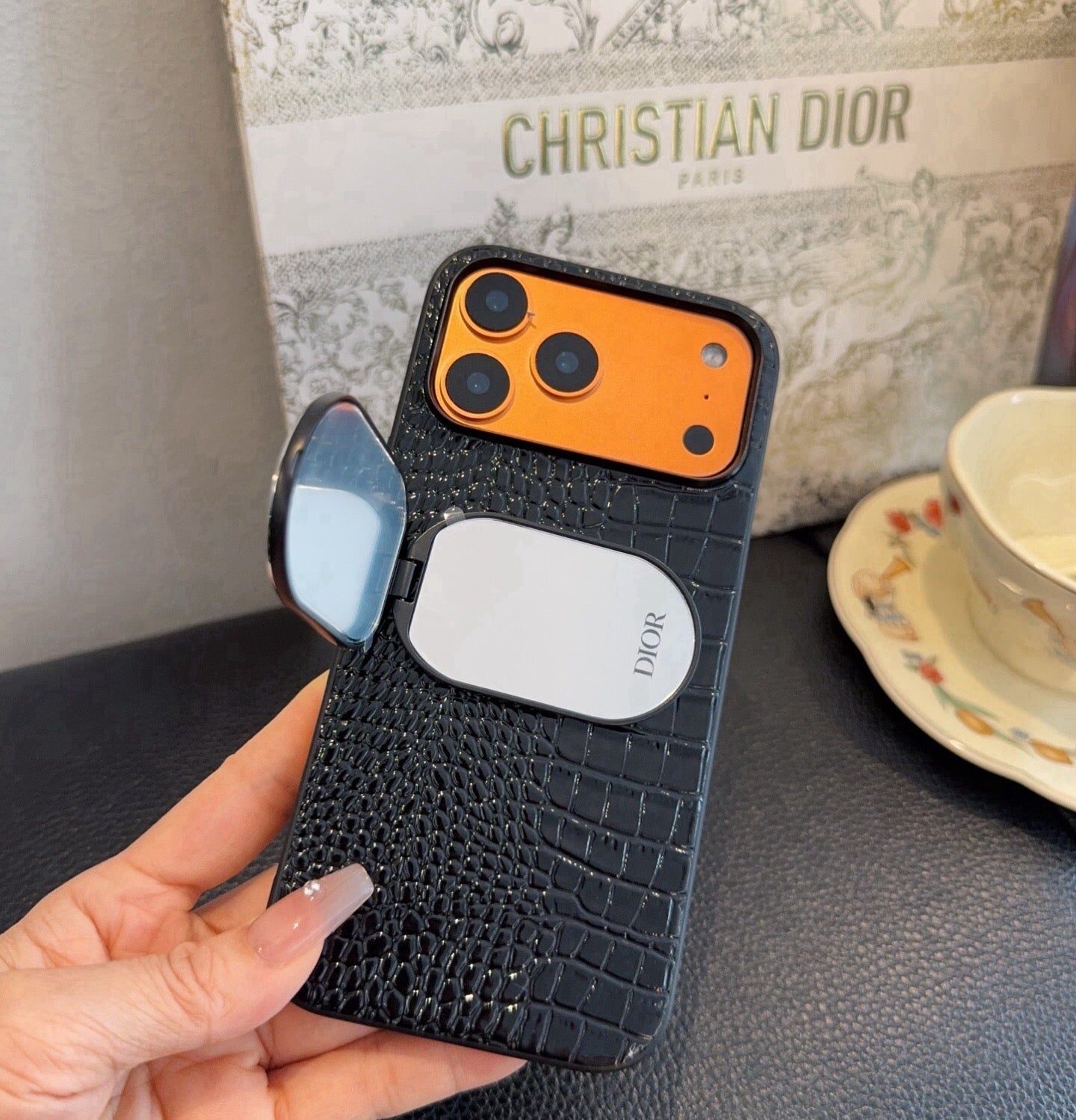 Dior Crocodile Embossed Leather Phone Case 390514