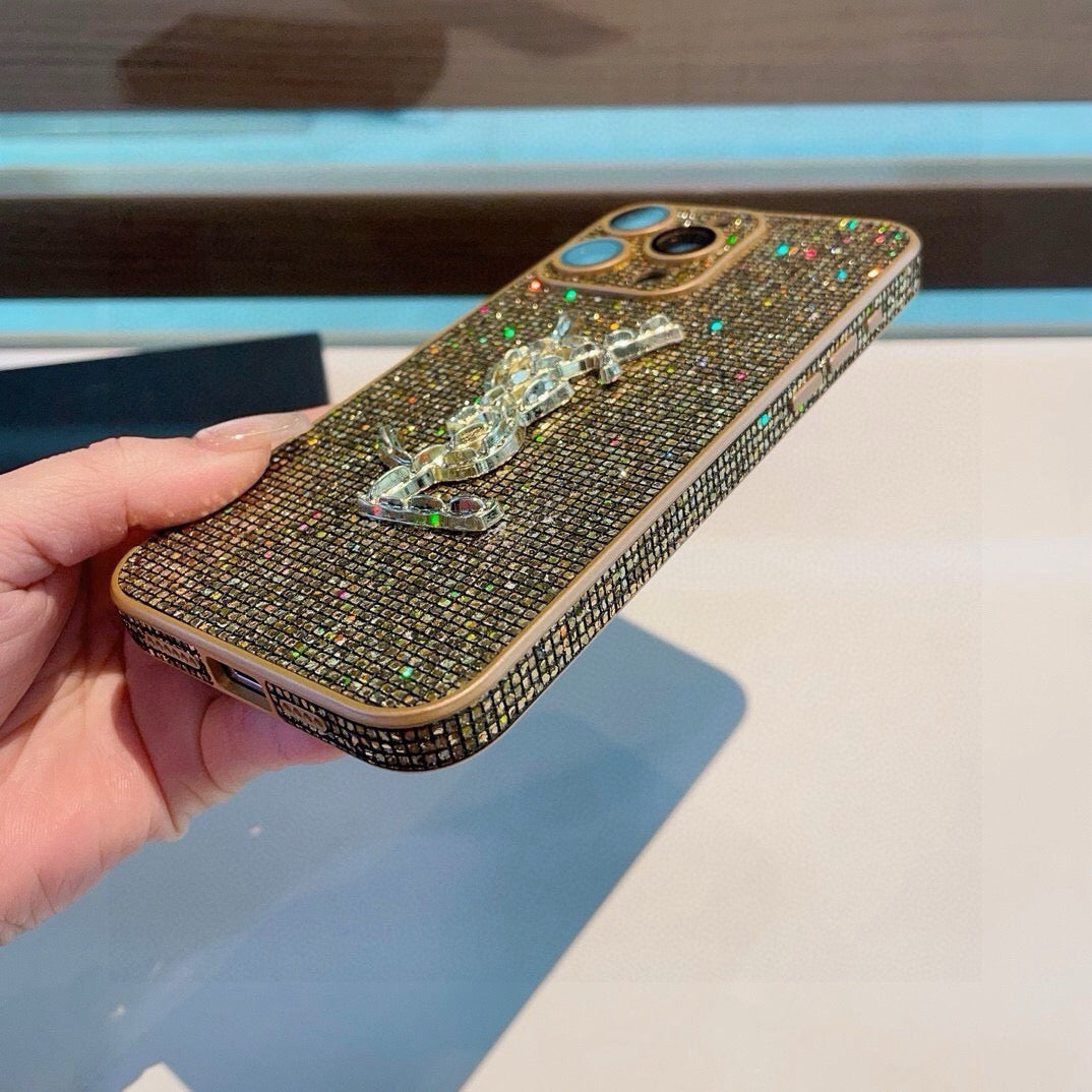 YSL Rhinestone Embellishments Phone Case 393859