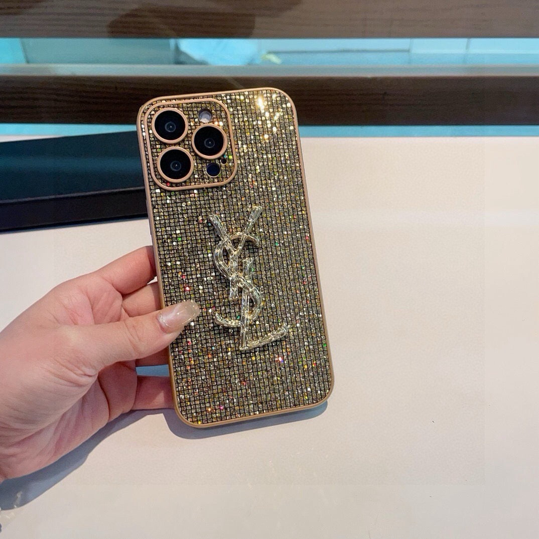 YSL Rhinestone Embellishments Phone Case 393859