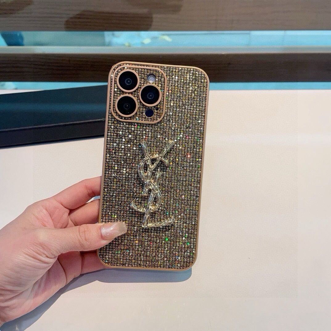 YSL Rhinestone Embellishments Phone Case 393859