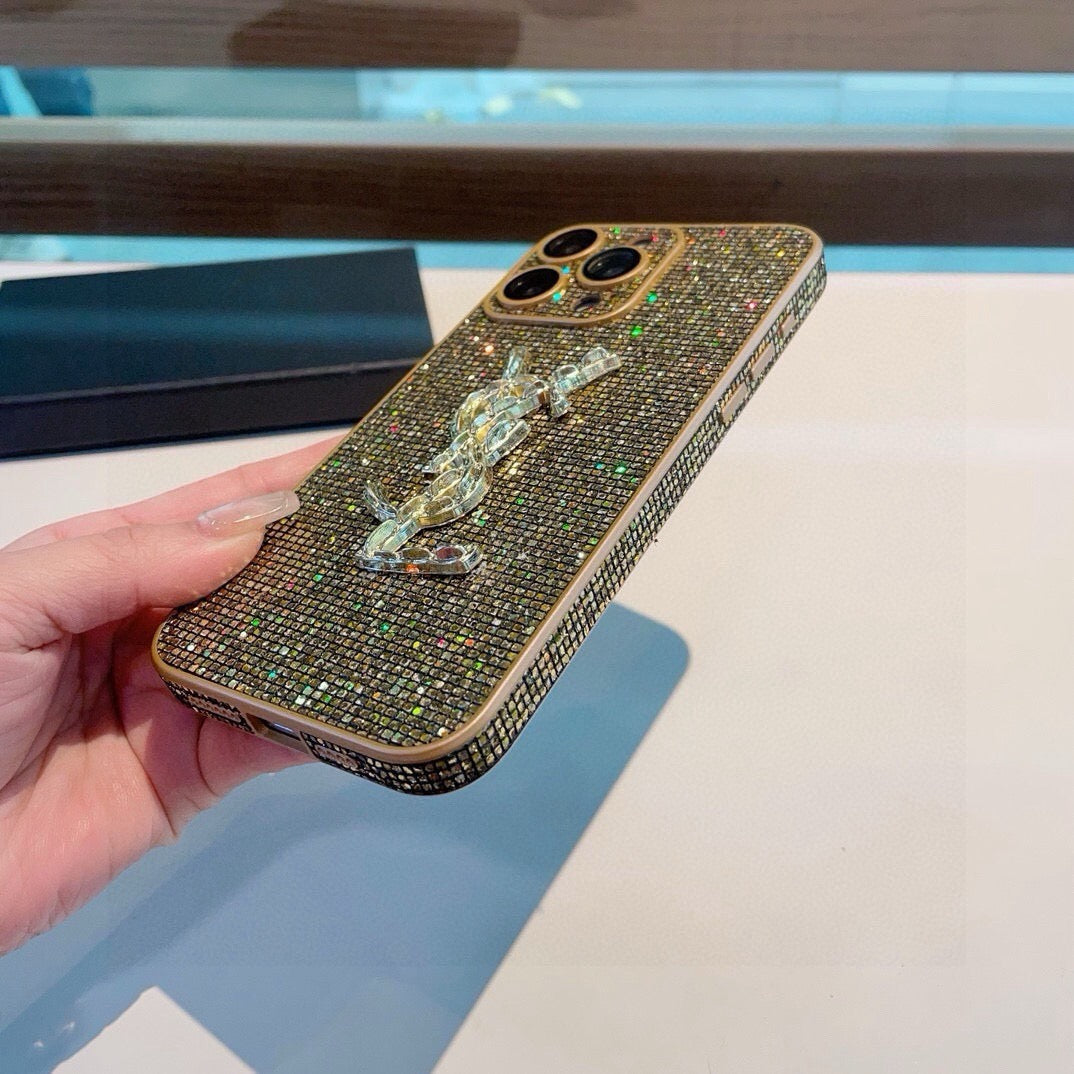 YSL Rhinestone Embellishments Phone Case 393859