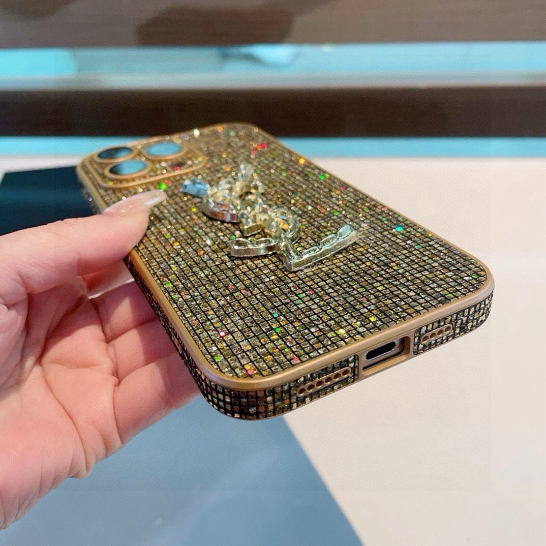 YSL Rhinestone Embellishments Phone Case 393859