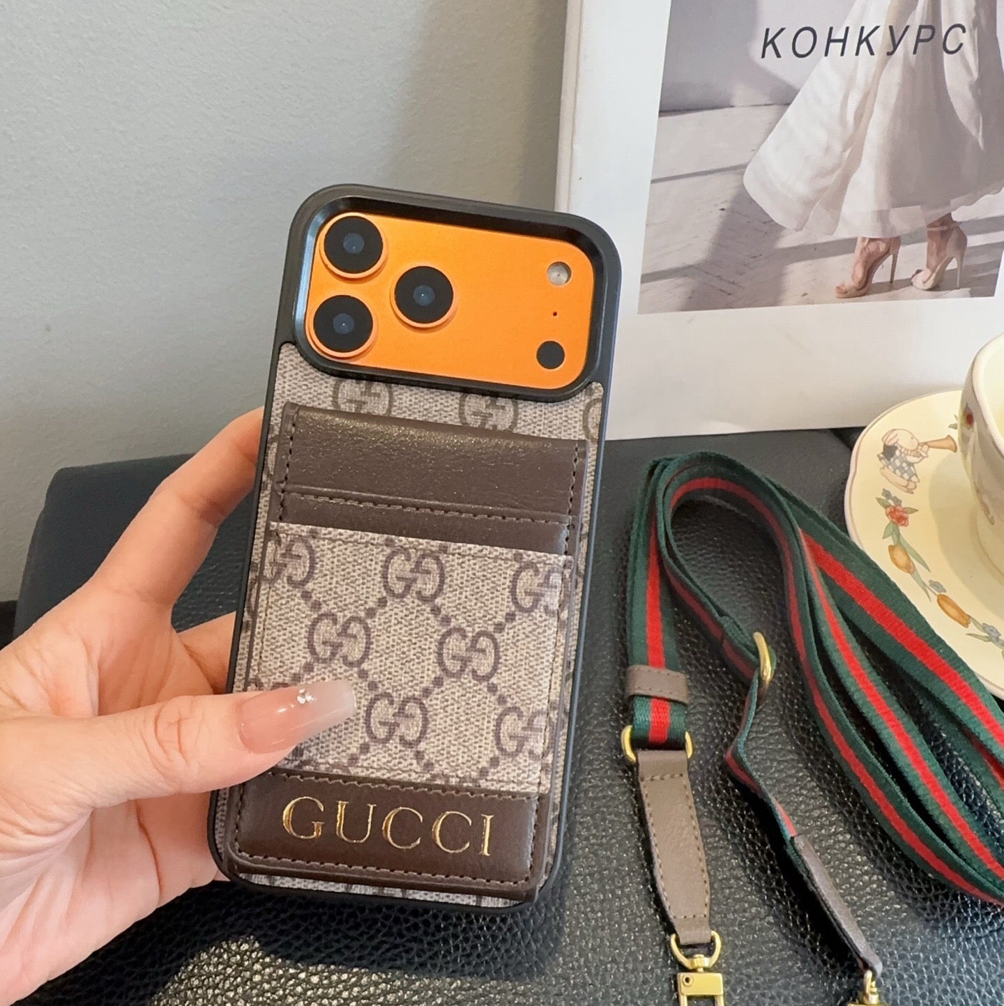 Gucci Crossbody Phone Case With Monogram Pattern 393868
