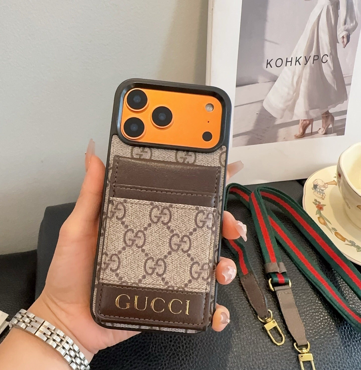 Gucci Crossbody Phone Case With Monogram Pattern 393868